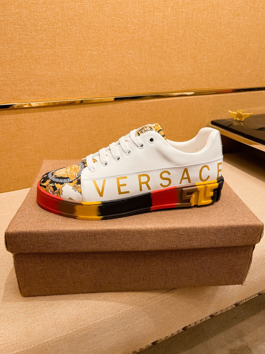 Versace Leather Low-Top Sneakers Multicolor