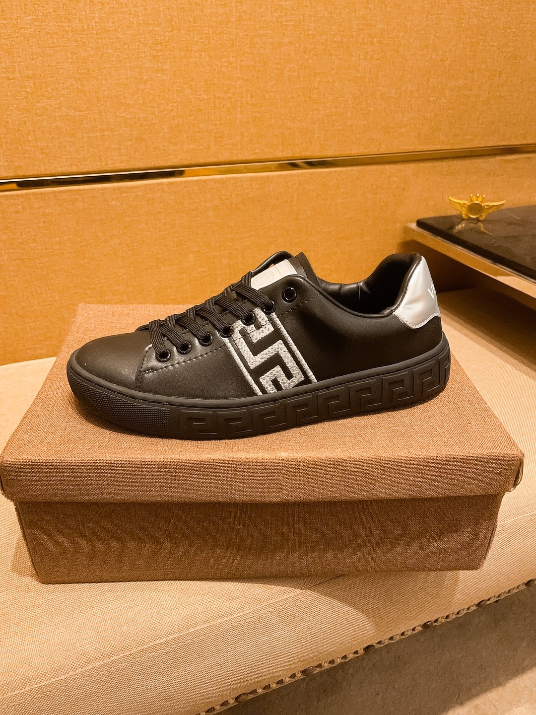 Versace Leather Low-Top Sneakers Black