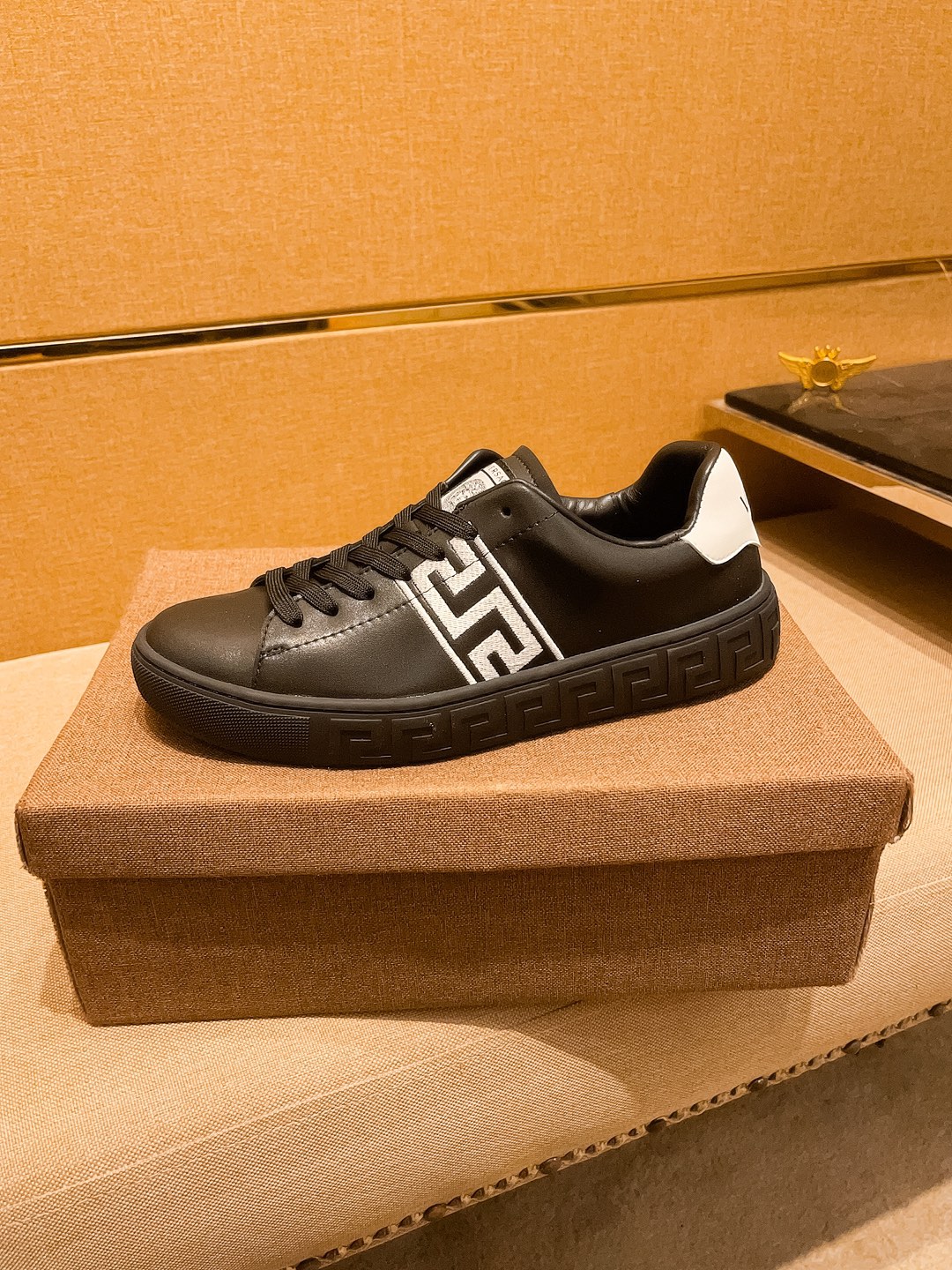 Versace Greca Leather Sneakers Black/White