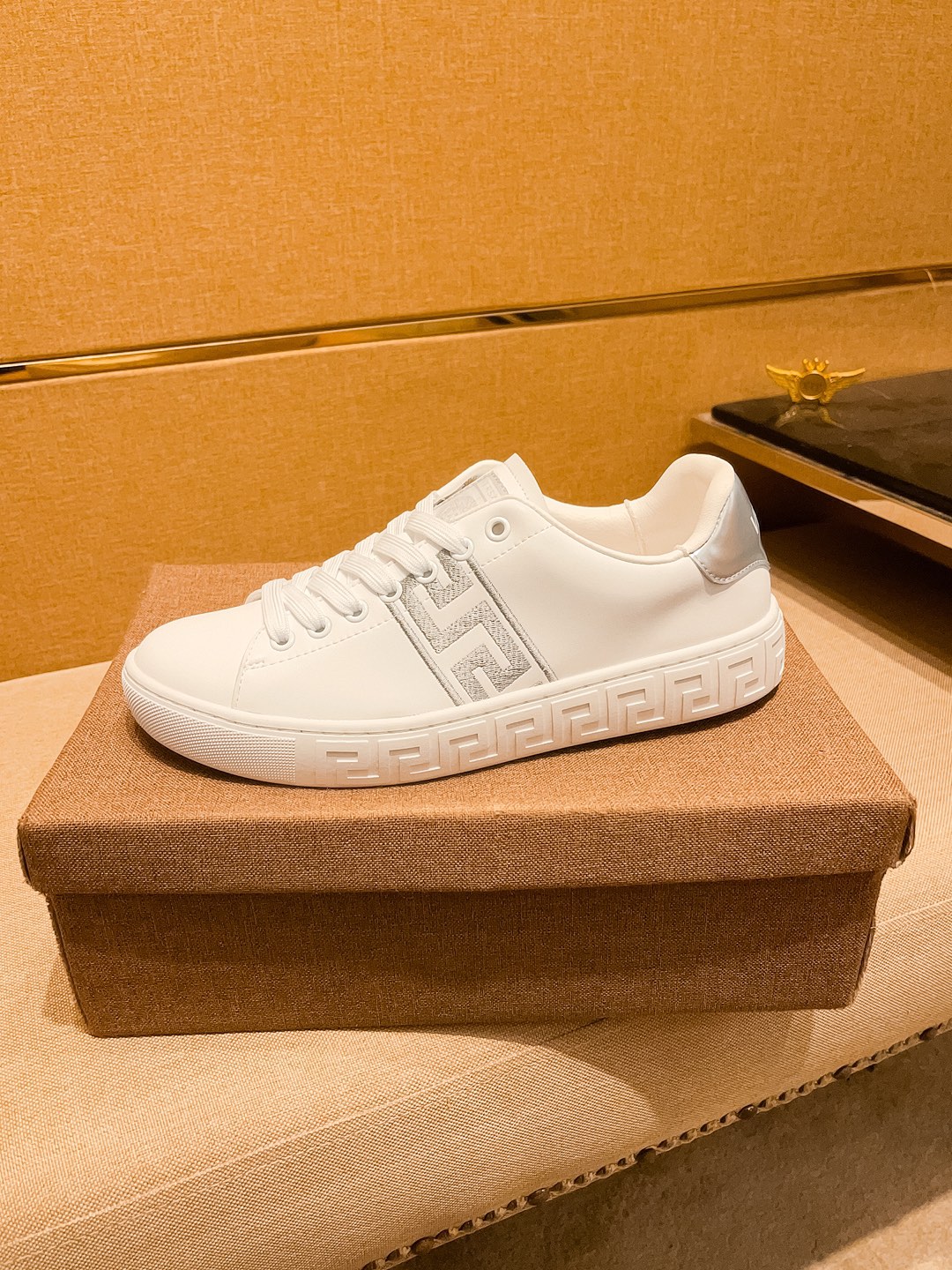 Versace Leather Low-Top Sneakers White/Silver