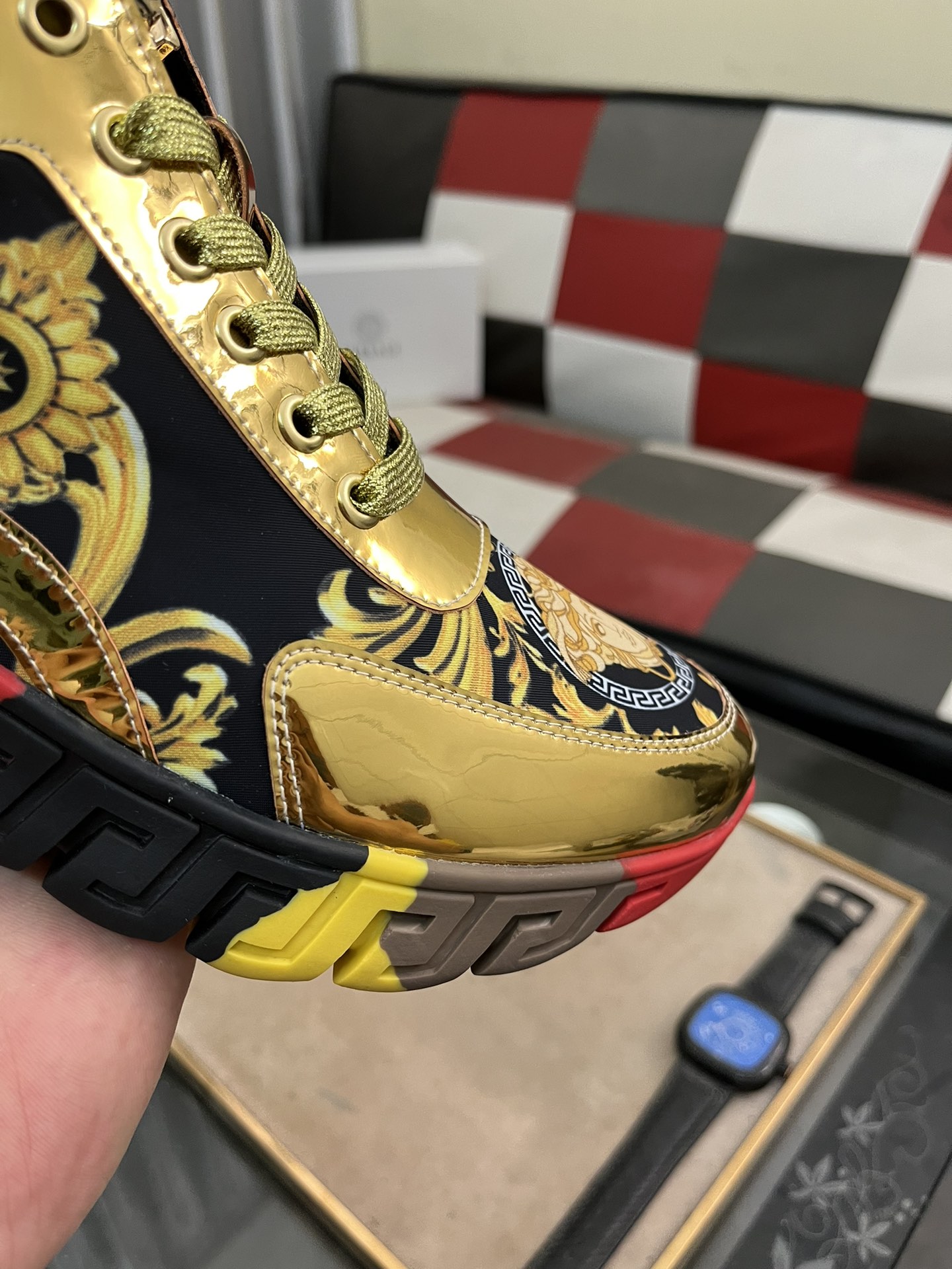 Versace Baroque Leather Sneakers Multicolor