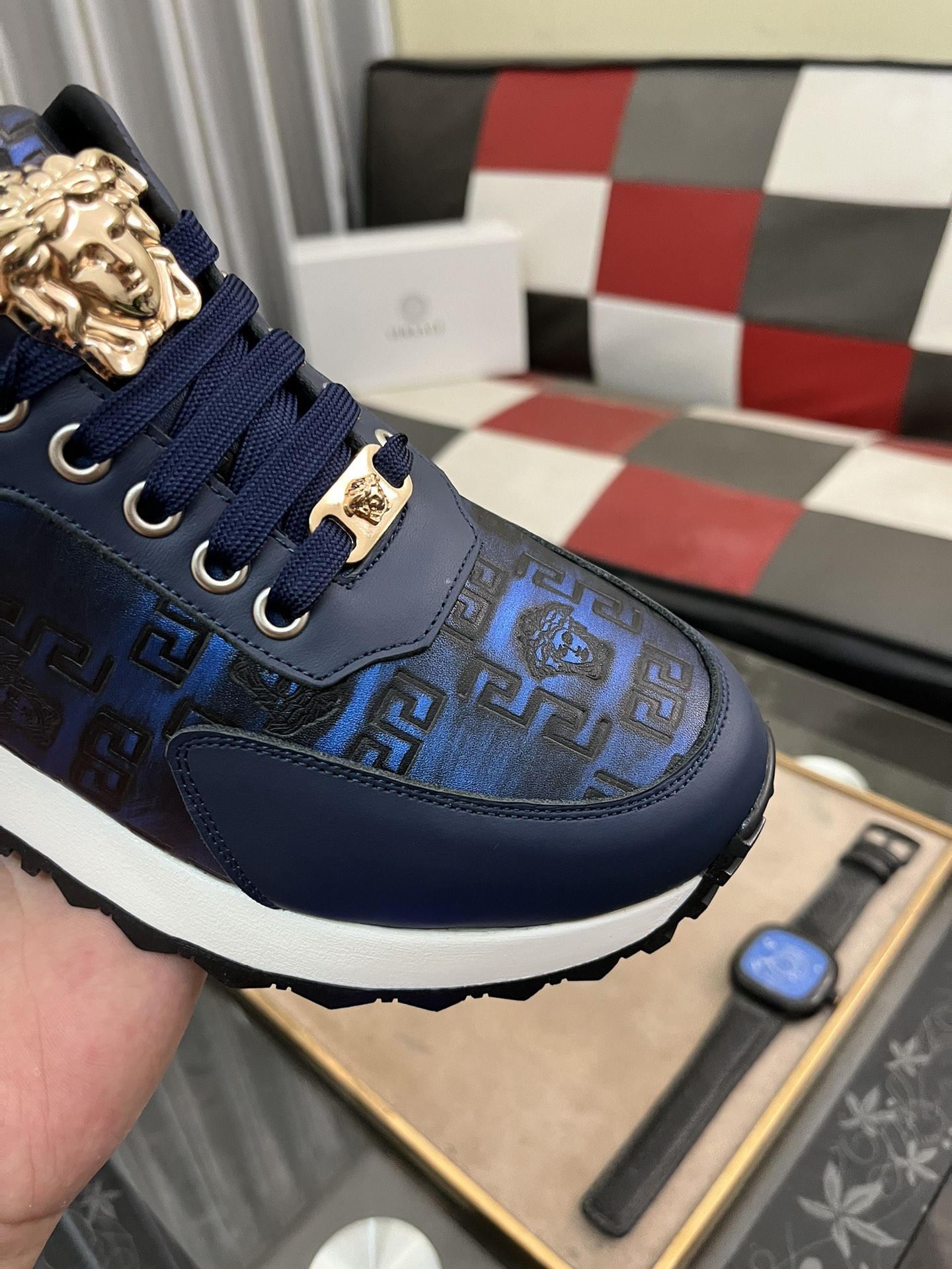 Versace Medusa Leather Sneakers Navy