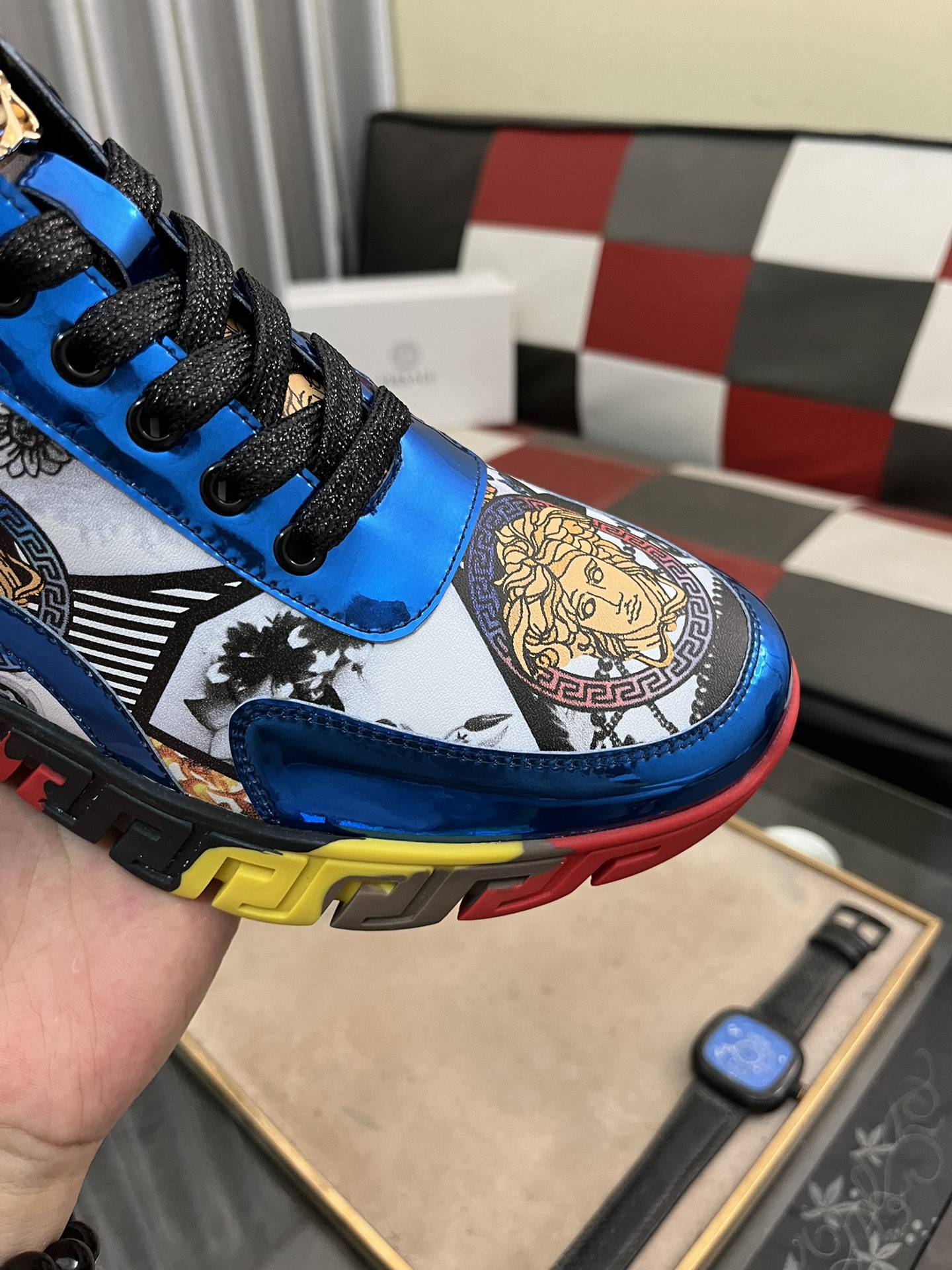 Versace Baroque Leather Sneakers Multi-Color
