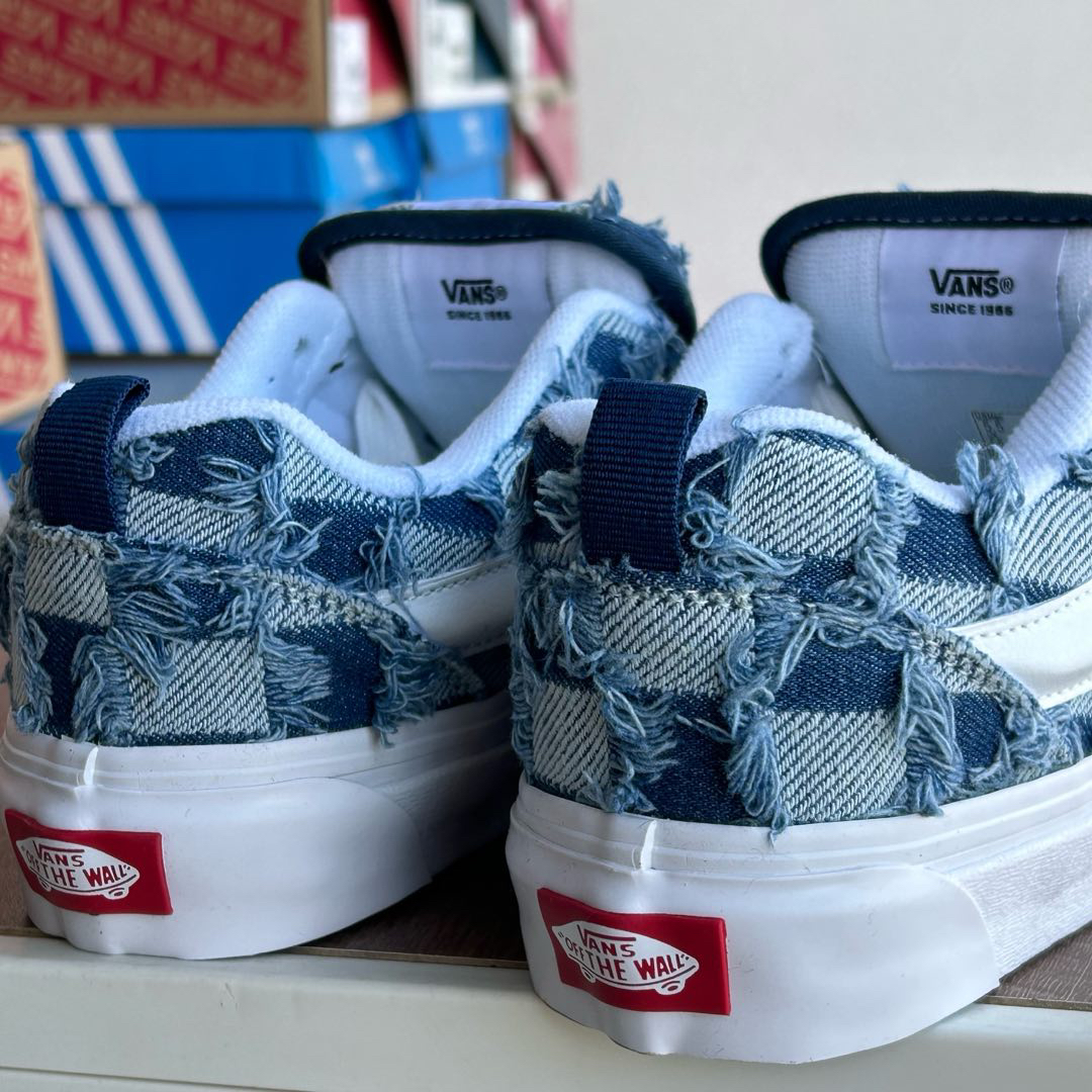 Vans Knu Skool Denim Patchwork Skate Shoes Blue