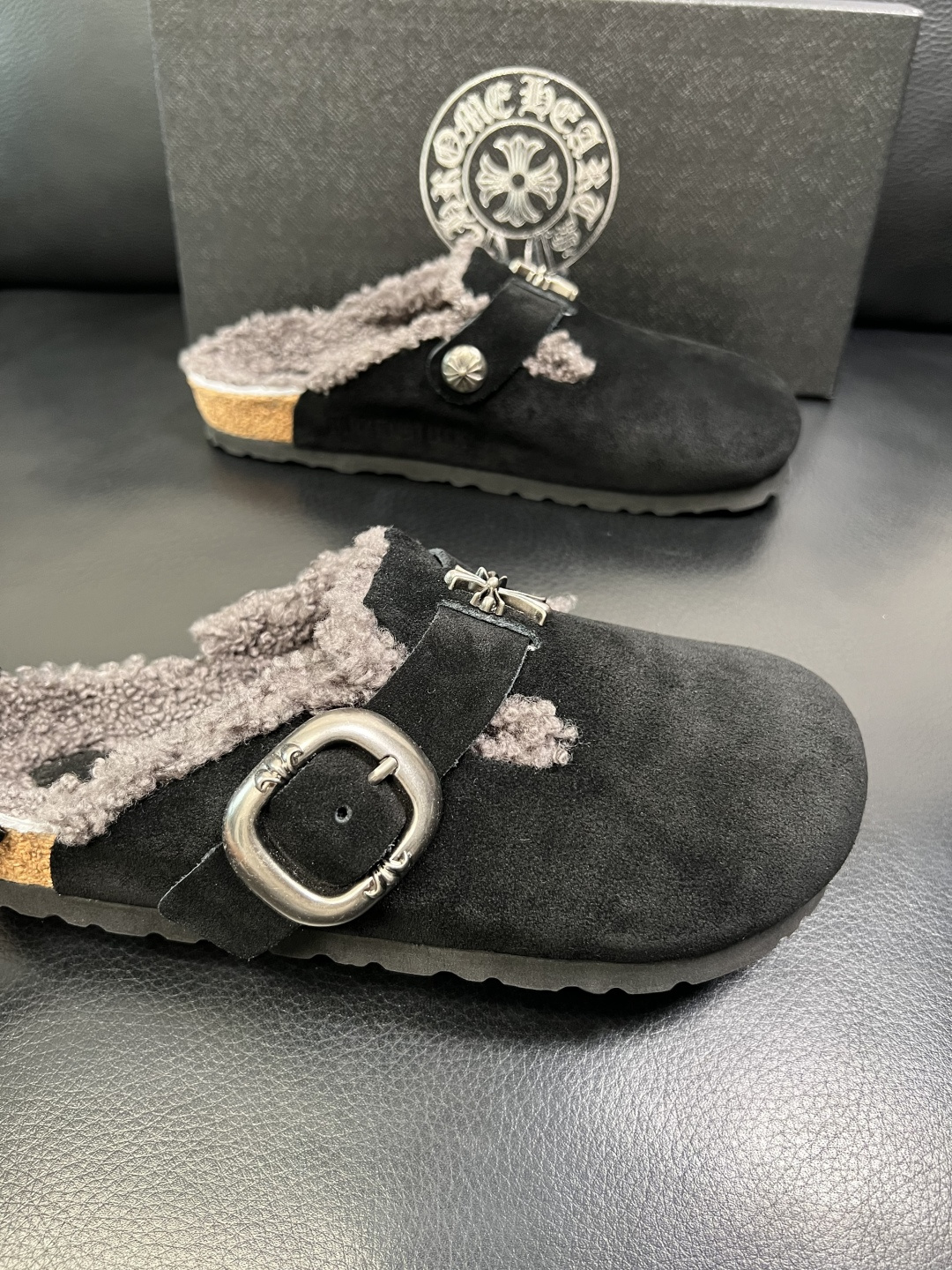 Chrome Heart Shearling Clogs Black