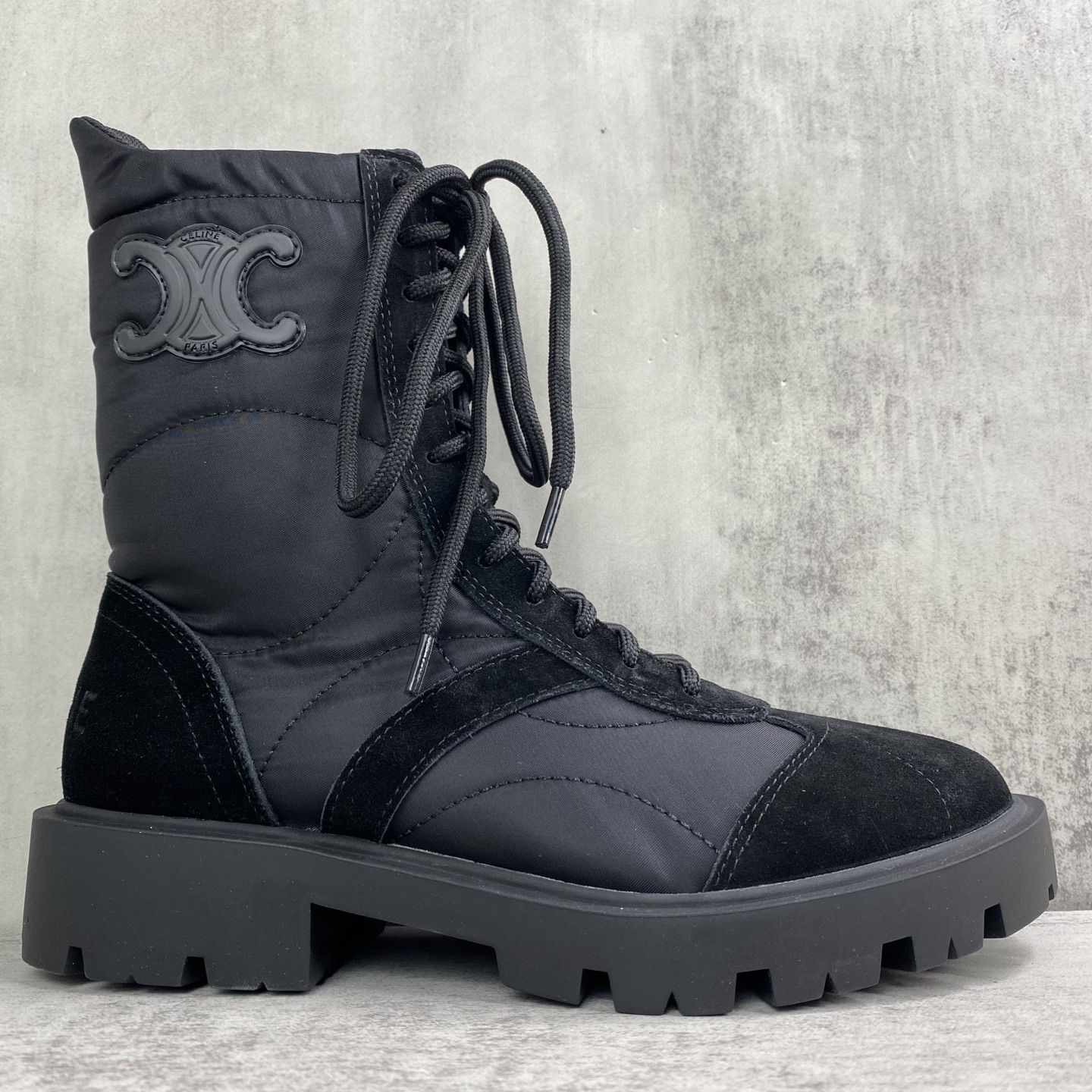 Celine Triomphe Lace-Up Boots Black