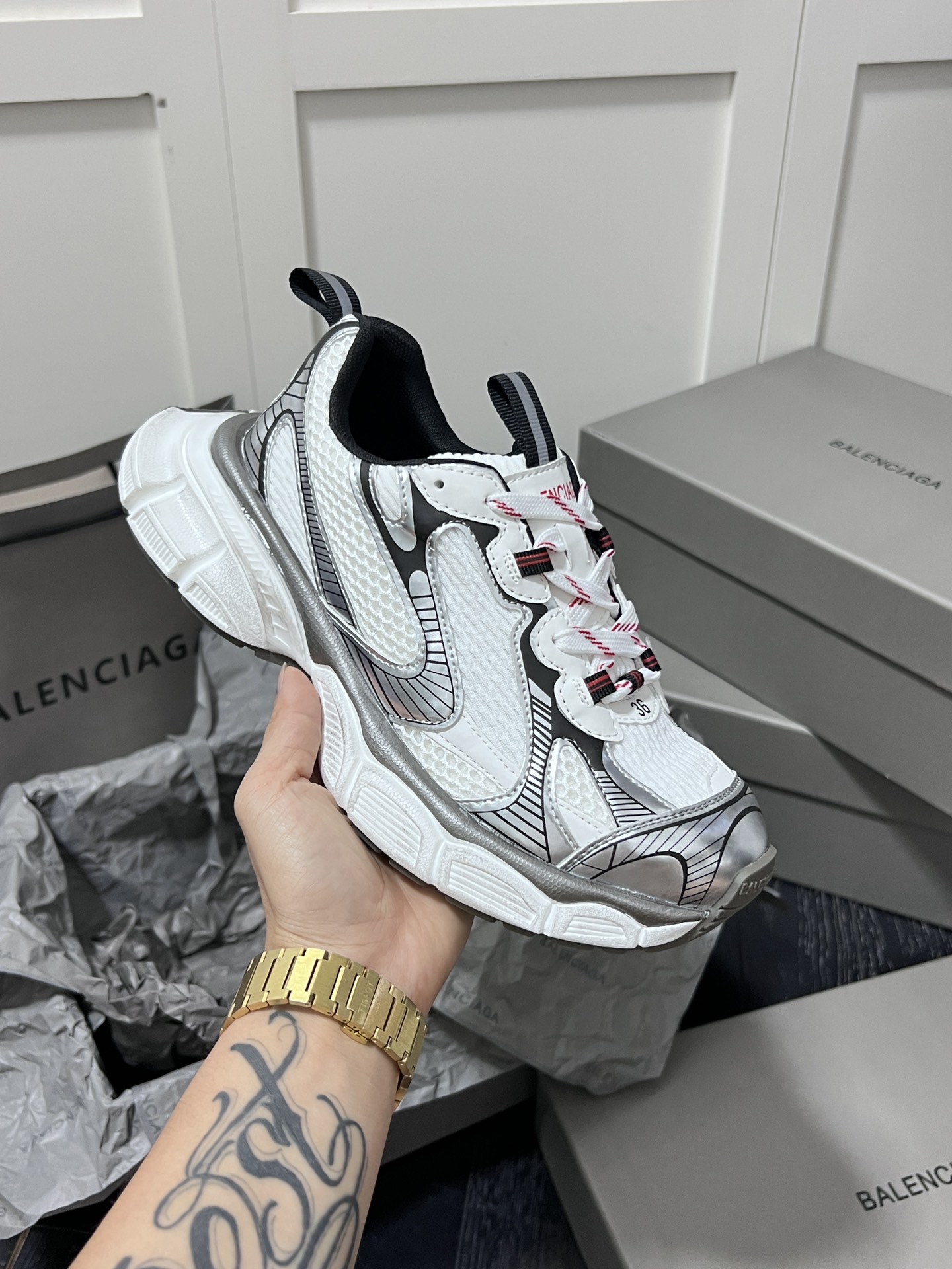 Balenciaga Chunky Dad Sneakers White/Silver