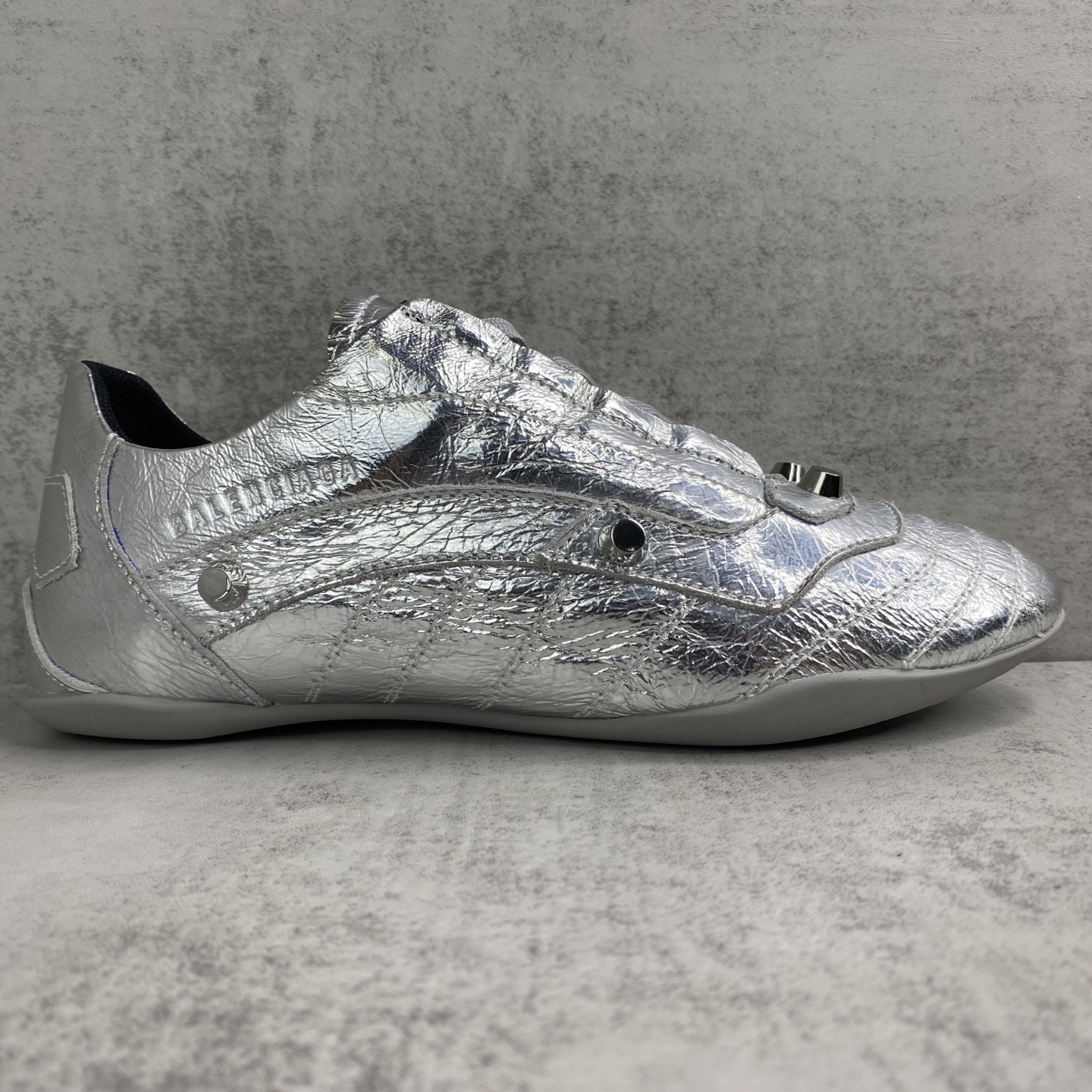 Balenciaga Punk Stud Lace-Up Shoes Silver