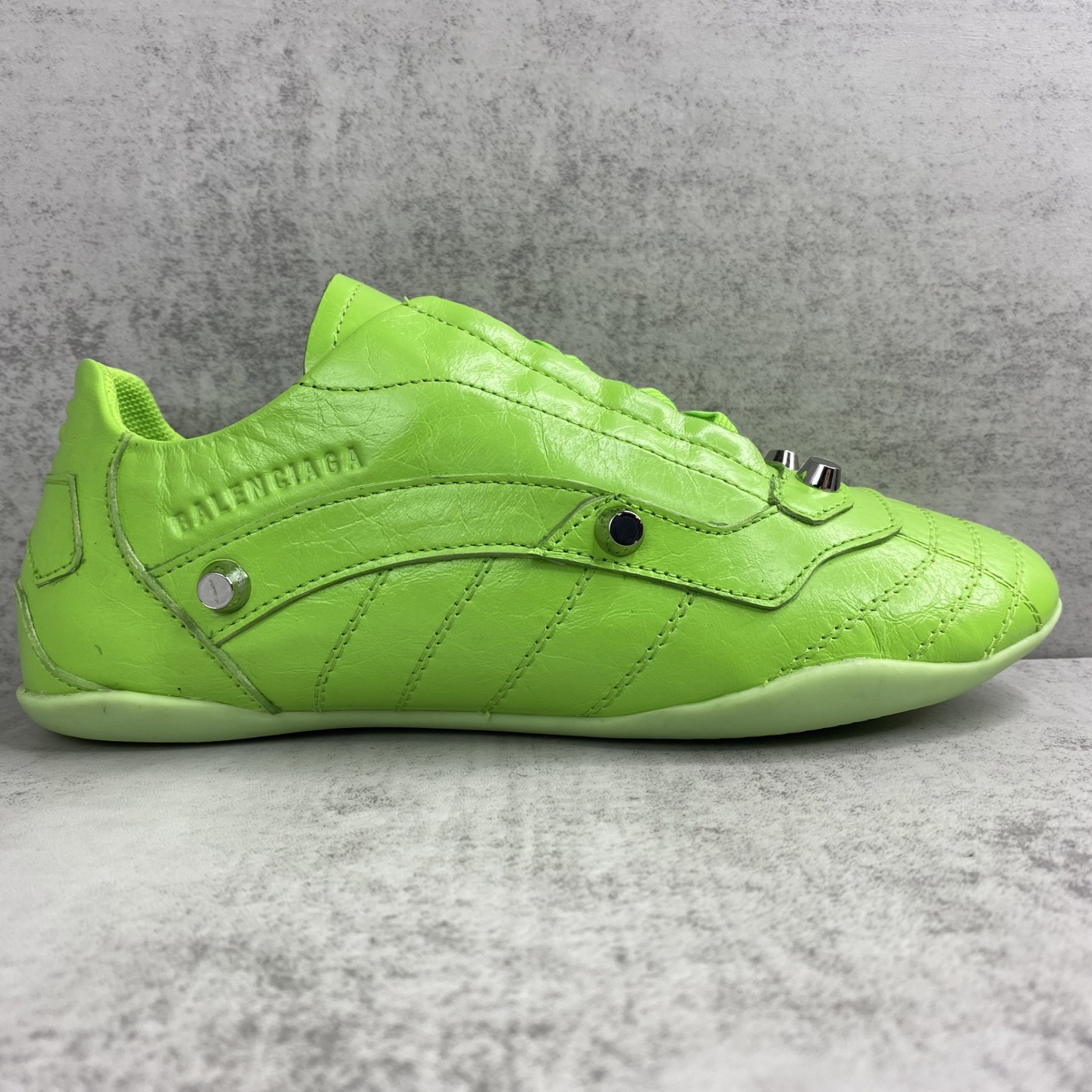 Balenciaga Punk Stud Lace-Up Shoes Neon Green