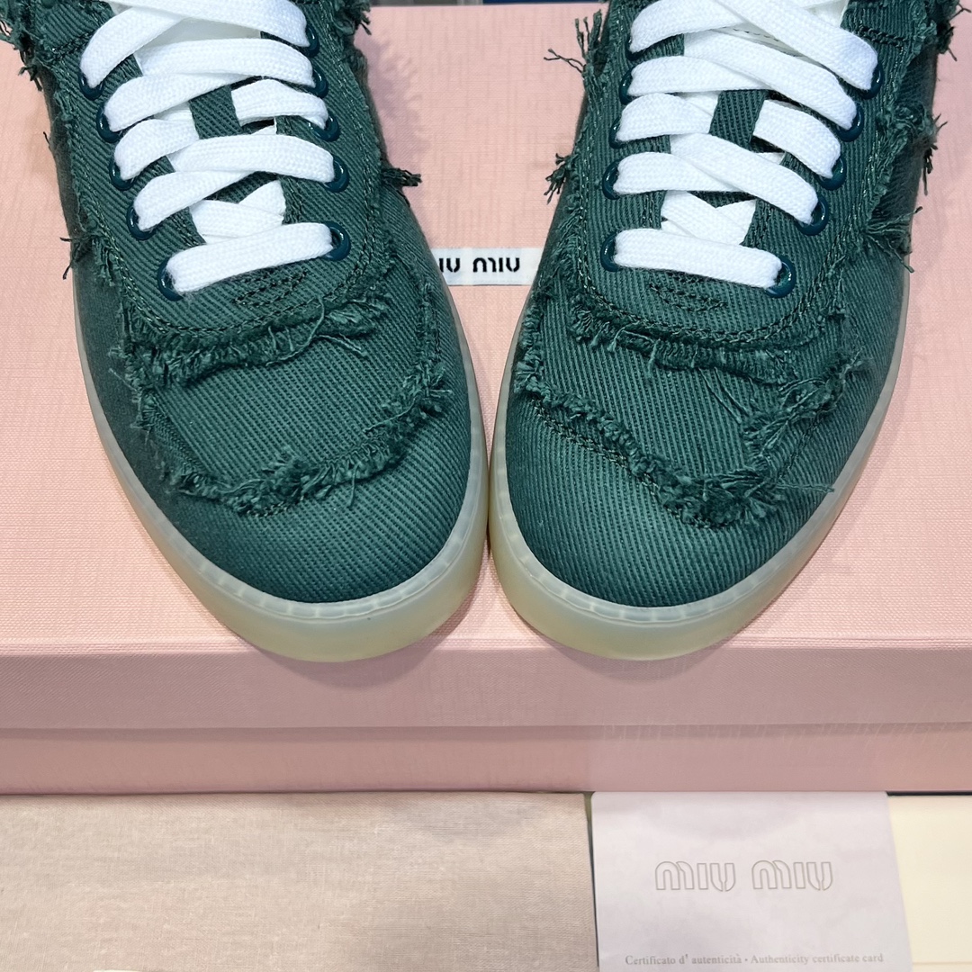 Miu Miu Frayed Canvas Sneakers Green