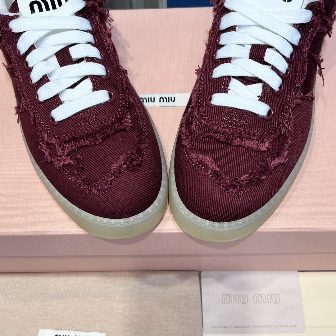 Miu Miu Frayed Canvas Sneaker Burgundy