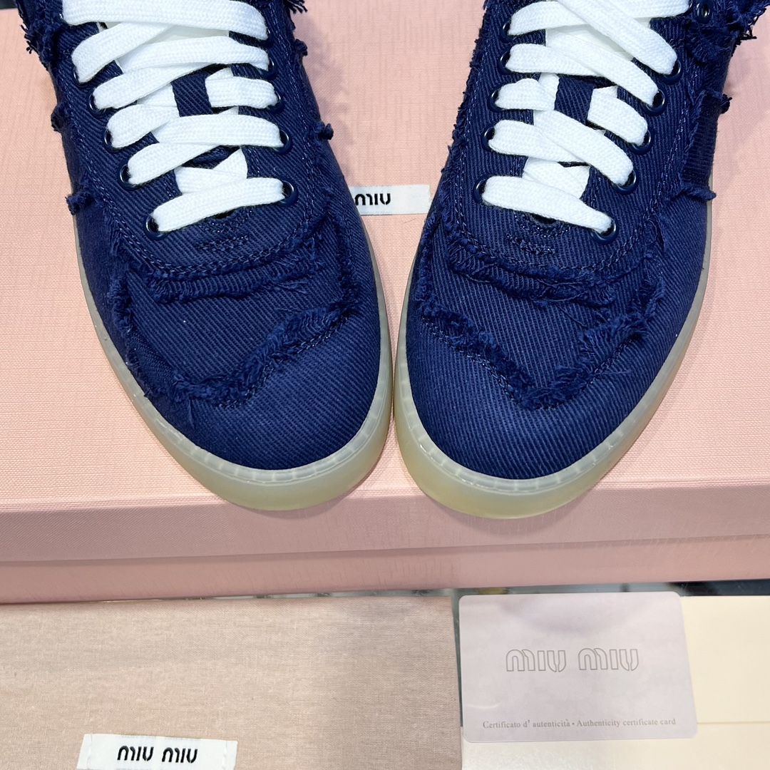 Miu Miu Distressed Canvas Sneakers Navy