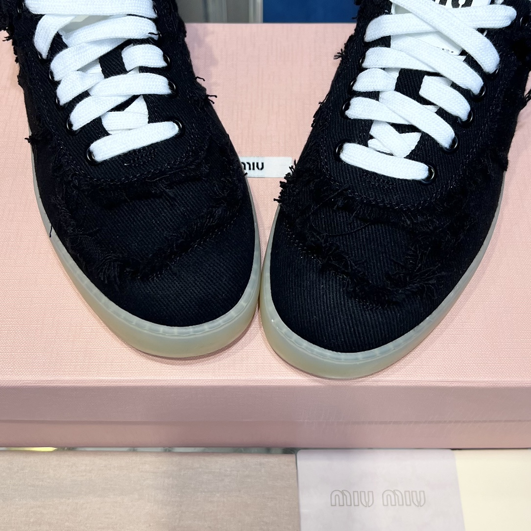 Miu Miu Distressed Fringe Sneakers Black