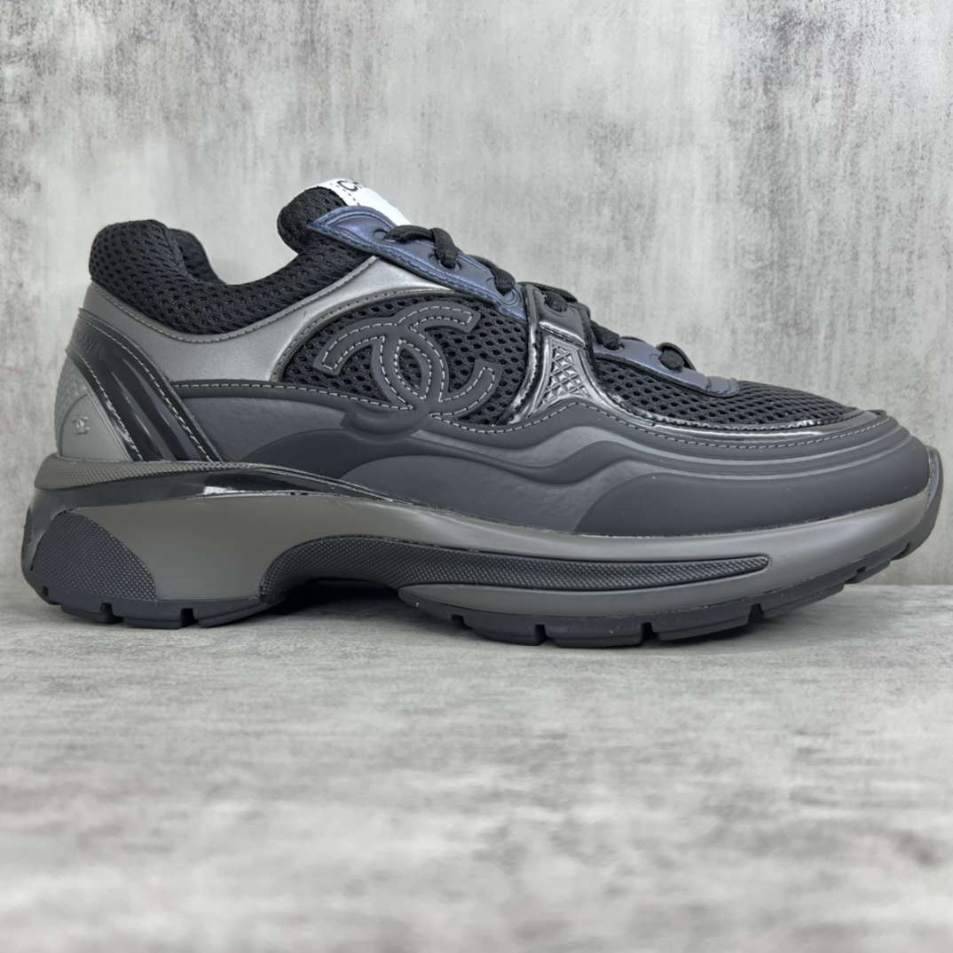 Chanel Mesh Leather Sneakers Black