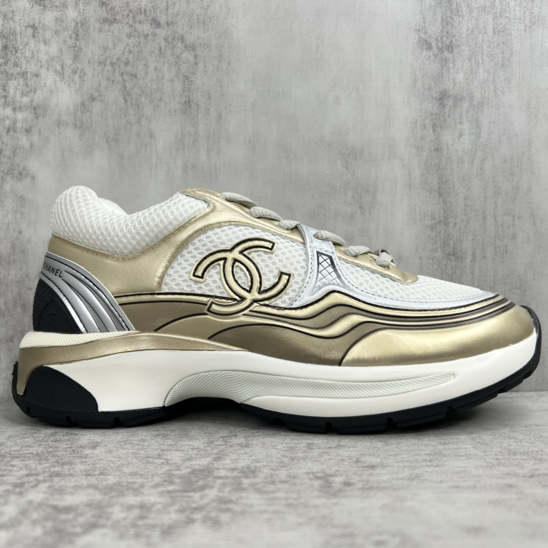 Chanel Mesh Panel Sneakers Gold