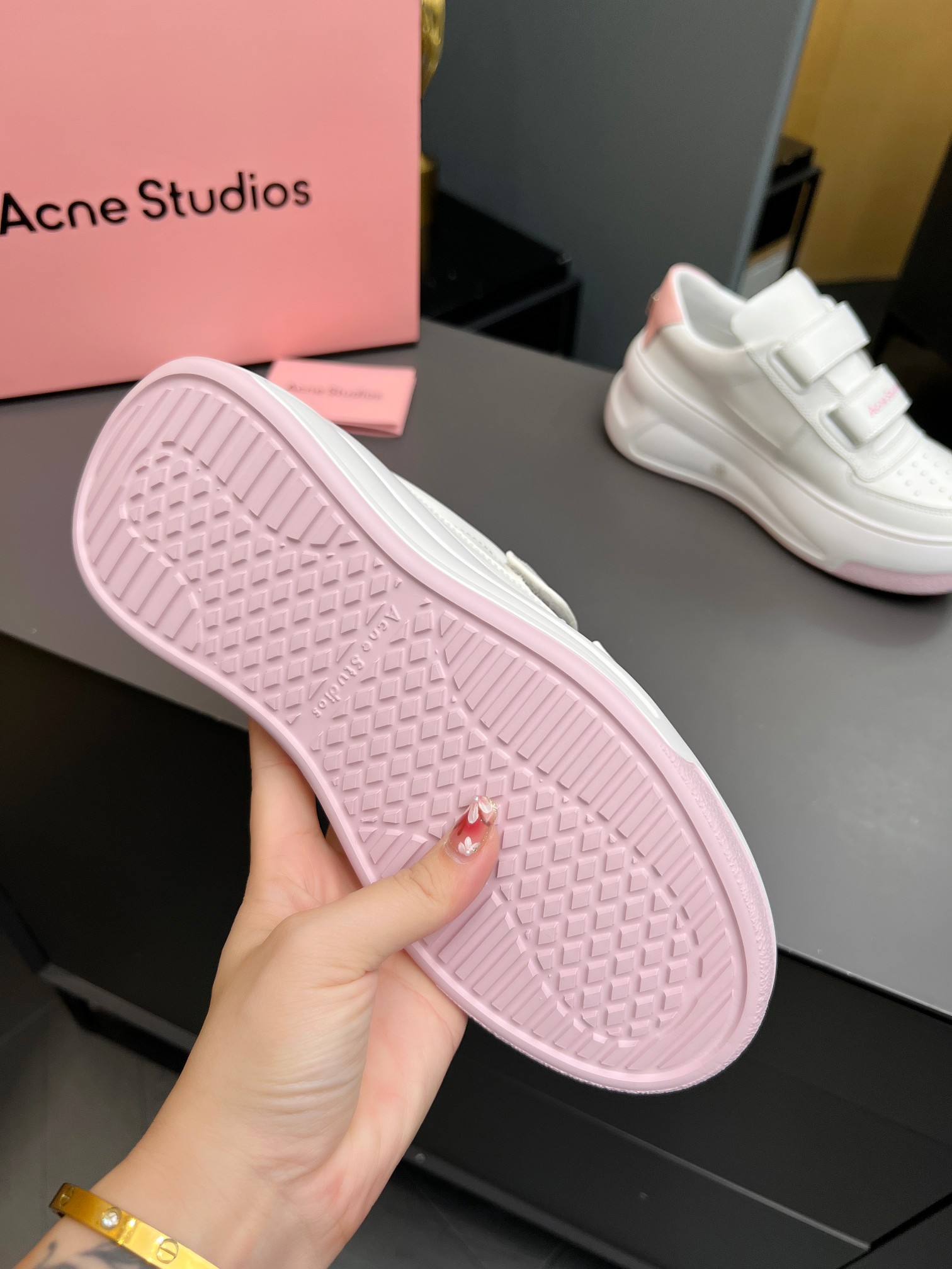 Acne Studios Velcro Platform Sneakers White Pink