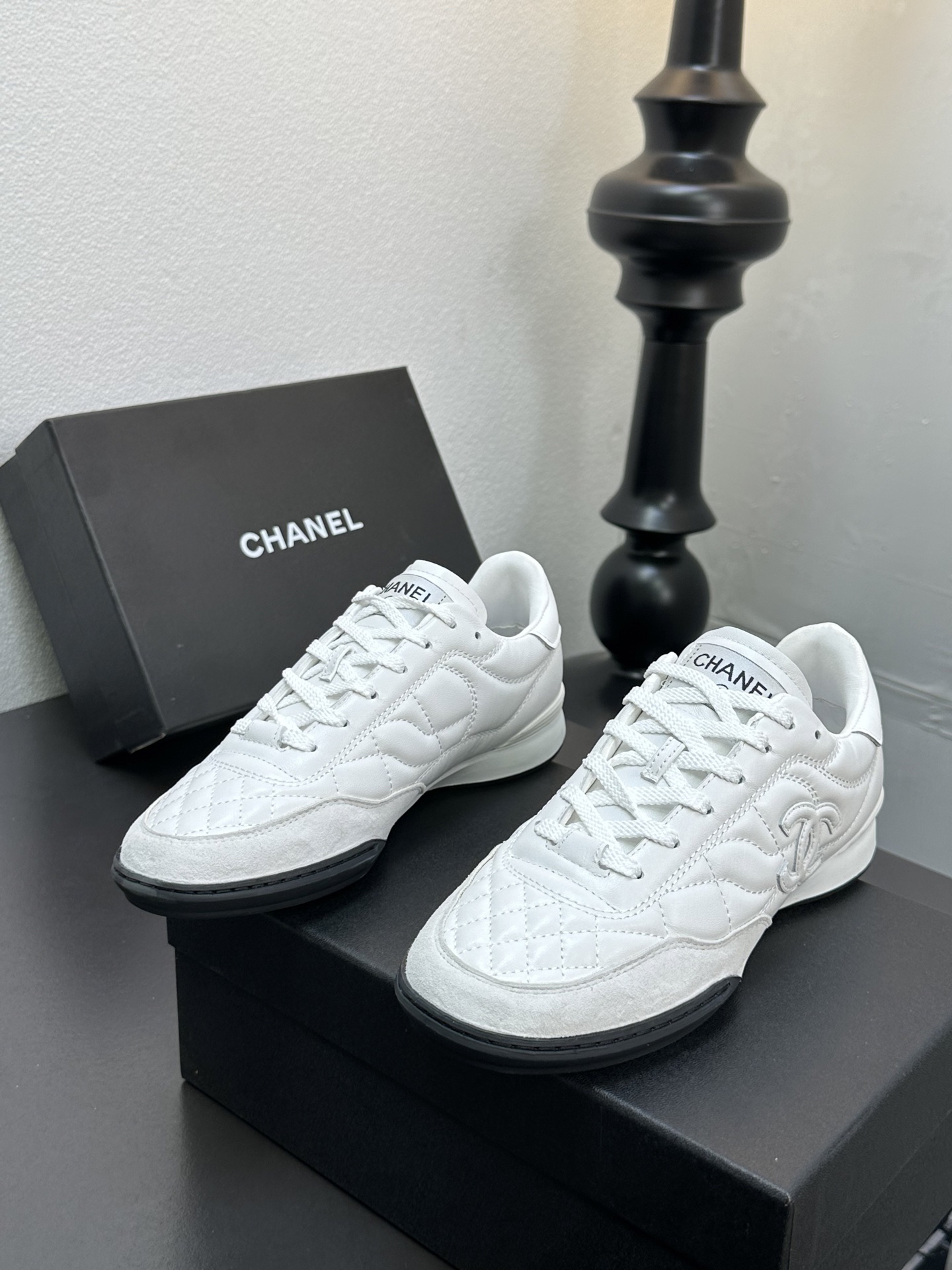Chanel Quilted Lambskin Sneakers White