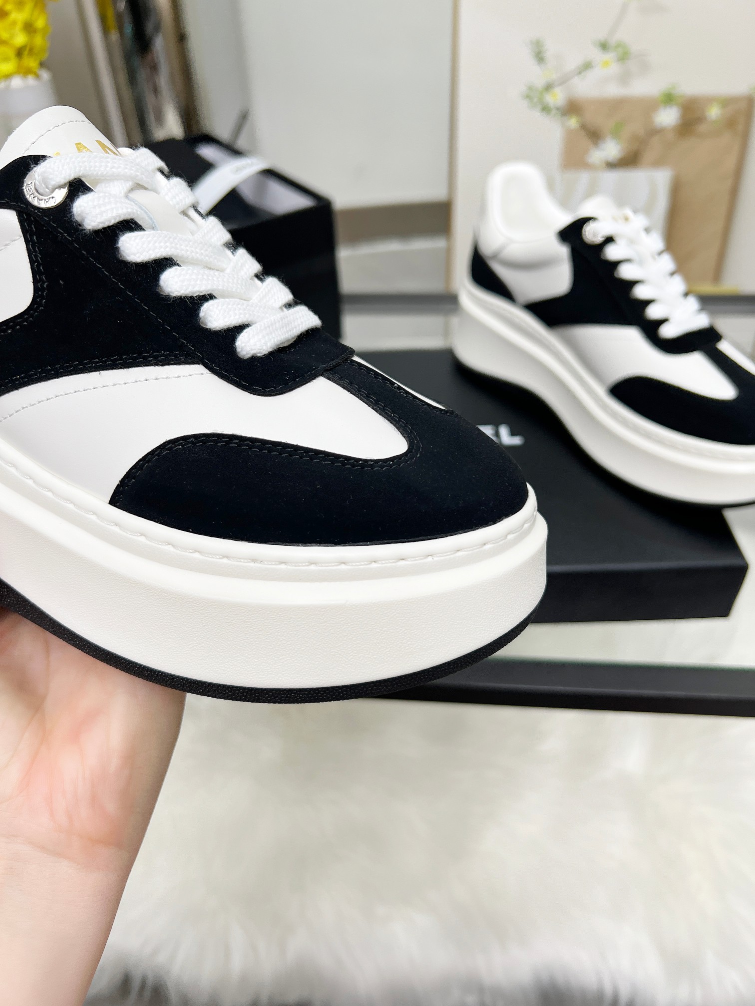 Chanel 25C Platform Sneakers Black/White