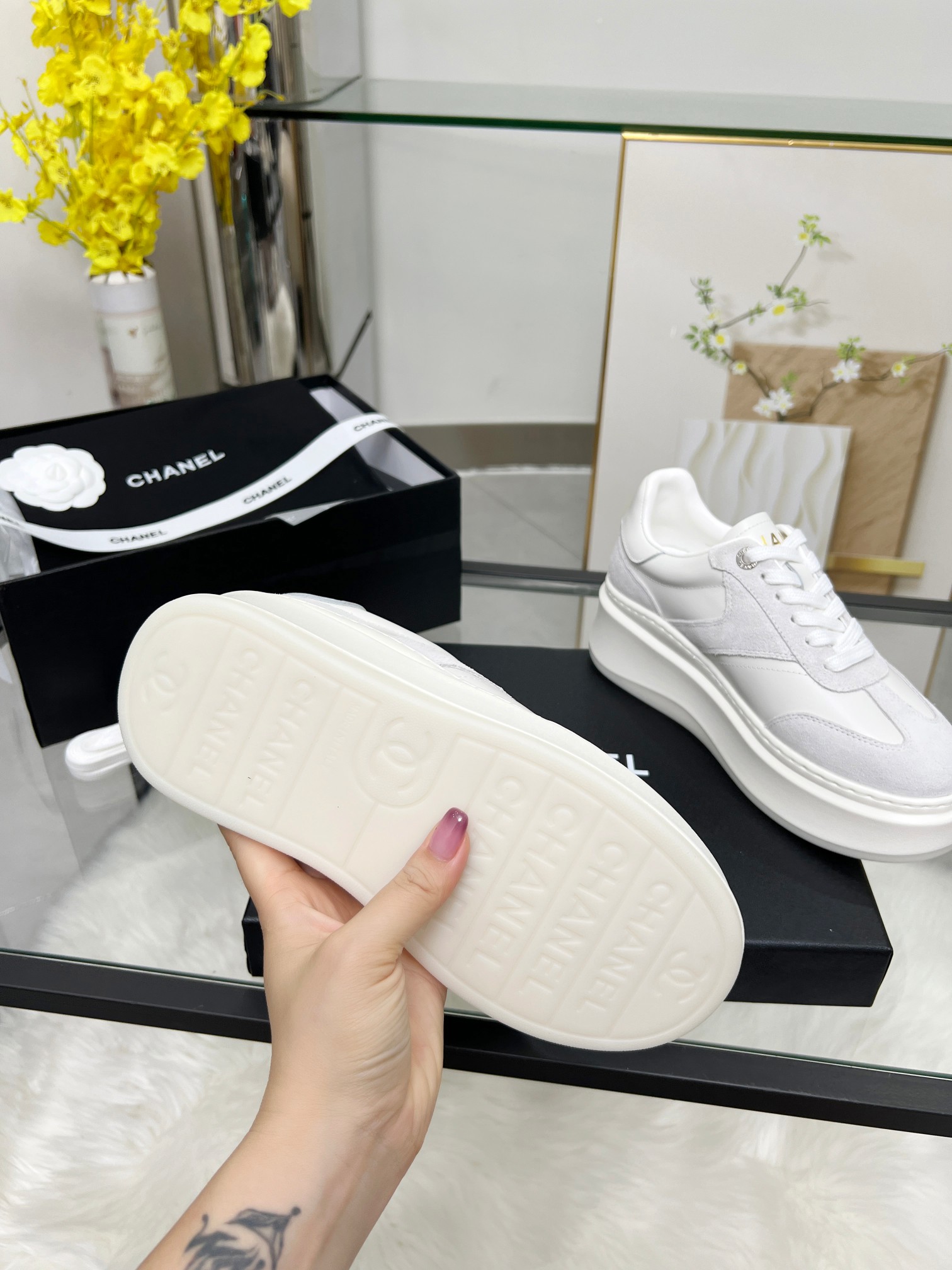 Chanel 25C Platform Sneakers White