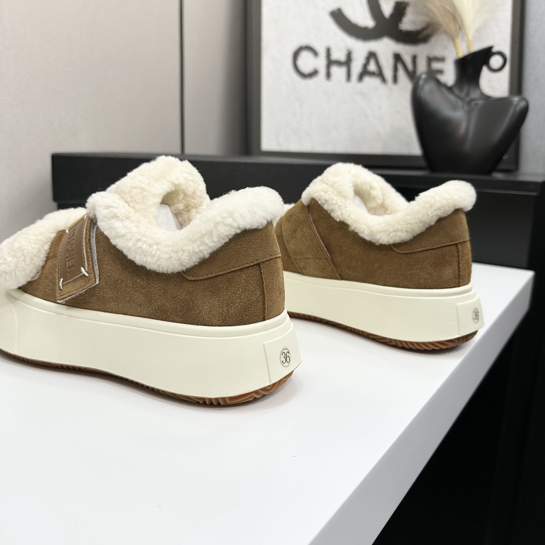 Chanel Shearling-Trim Slip-On Sneakers Brown/White