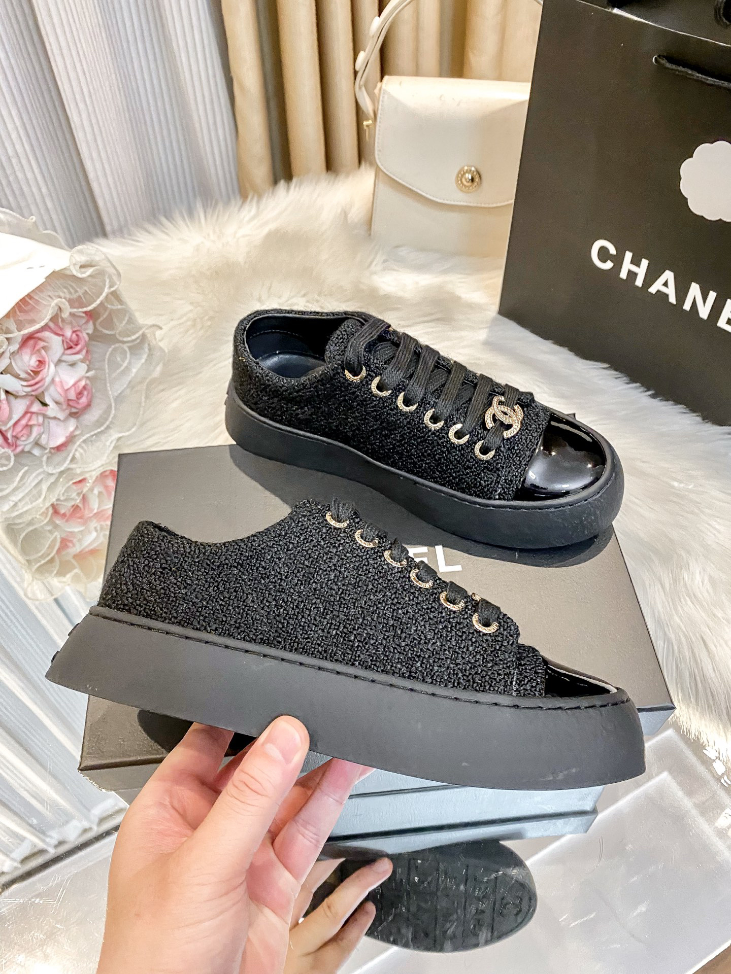 Chanel Woven Platform Sneakers Multicolor