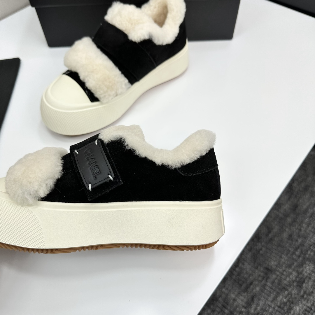 Chanel Panda Shearling Sneakers Black White