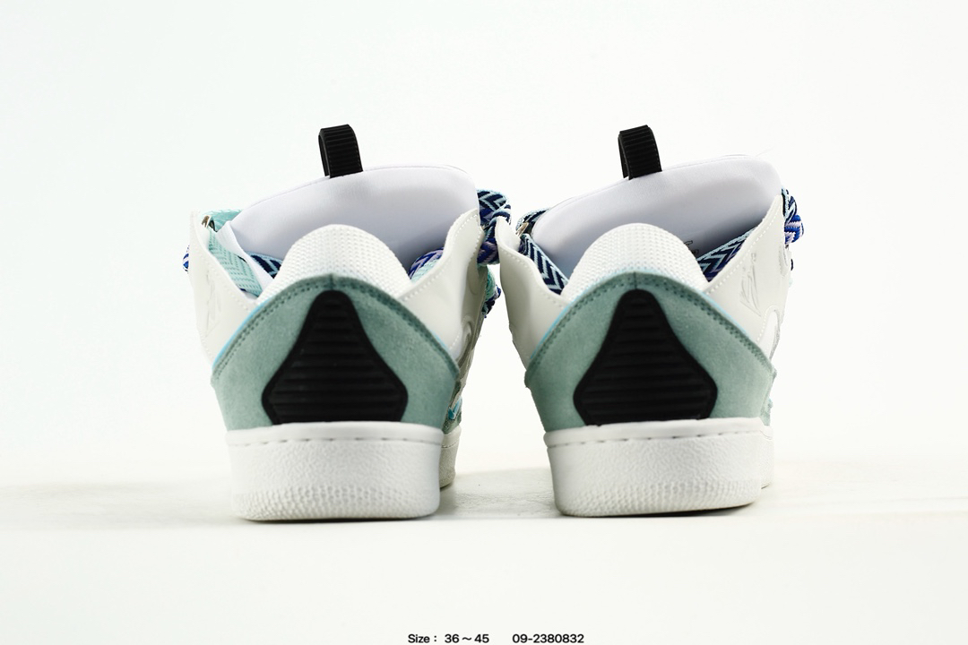 Lanvin Leather Curb Sneakers White Teal