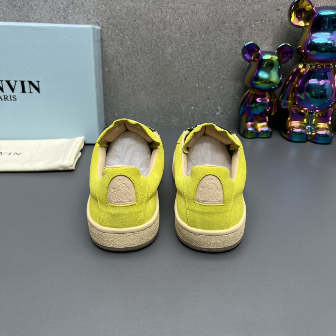 Lanvin Suede Lace-Up Sneakers Neon Yellow
