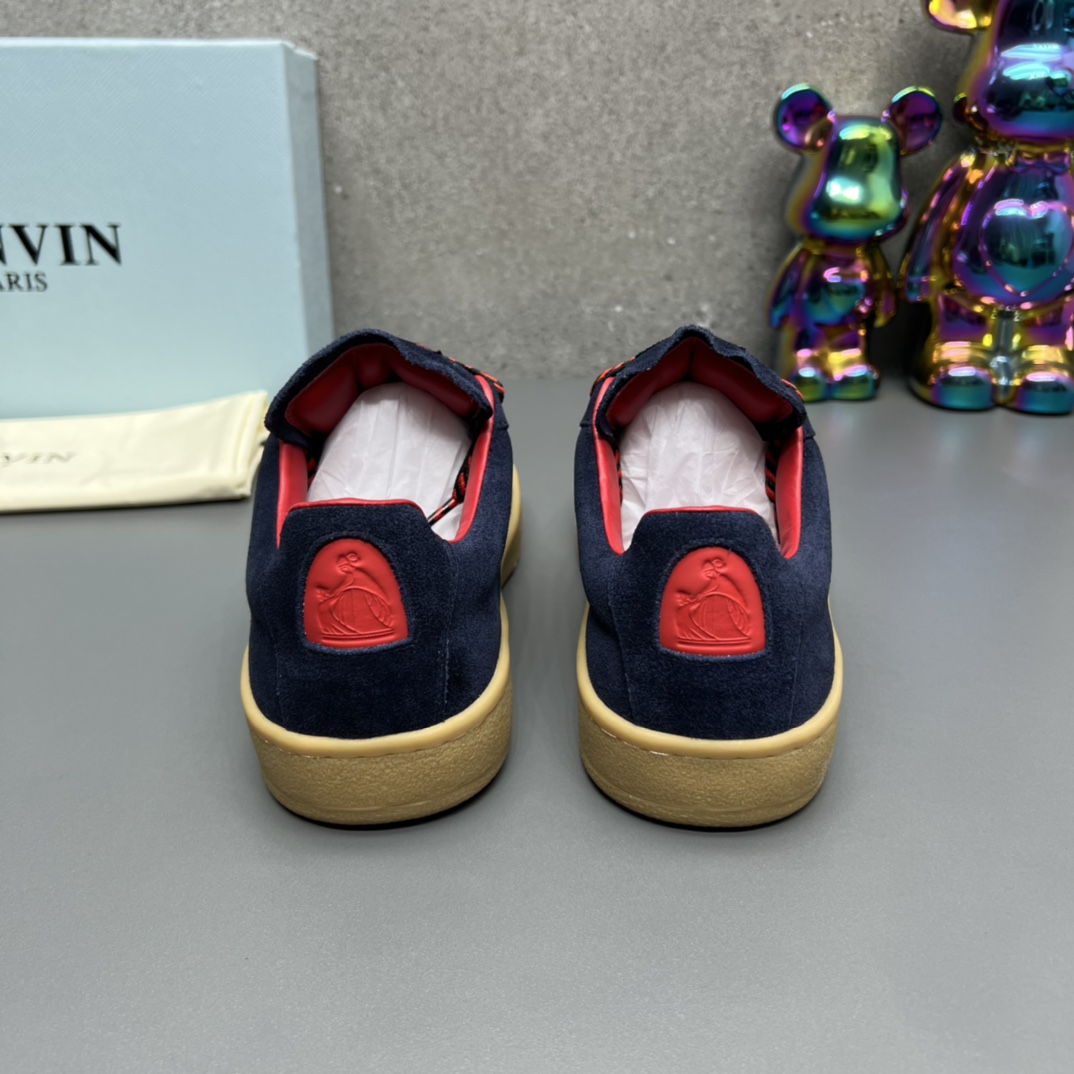 Lanvin Suede Low-Top Sneakers Navy