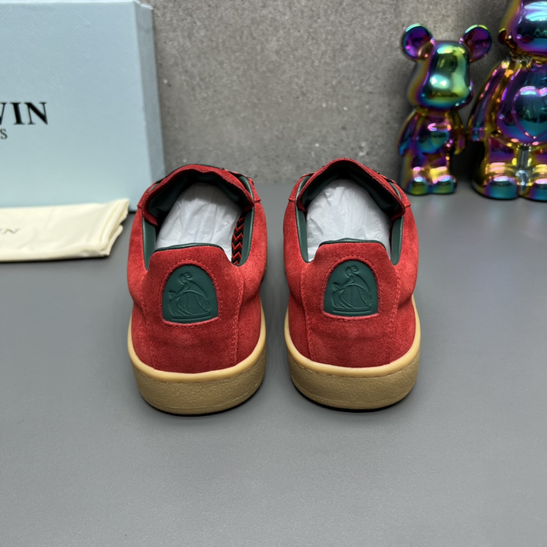 Lanvin Suede Lace-Up Sneakers Red