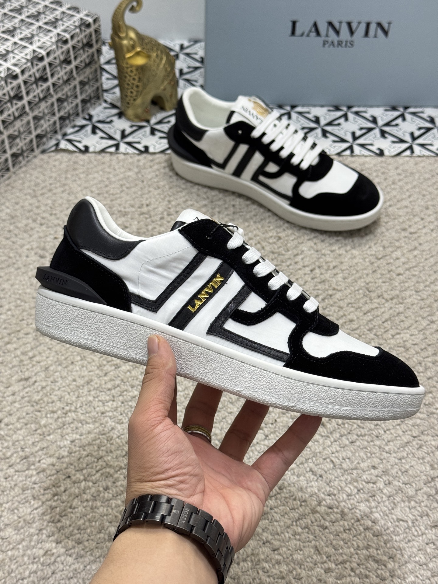Lanvin Lace-Up Retro Sneakers Black/White