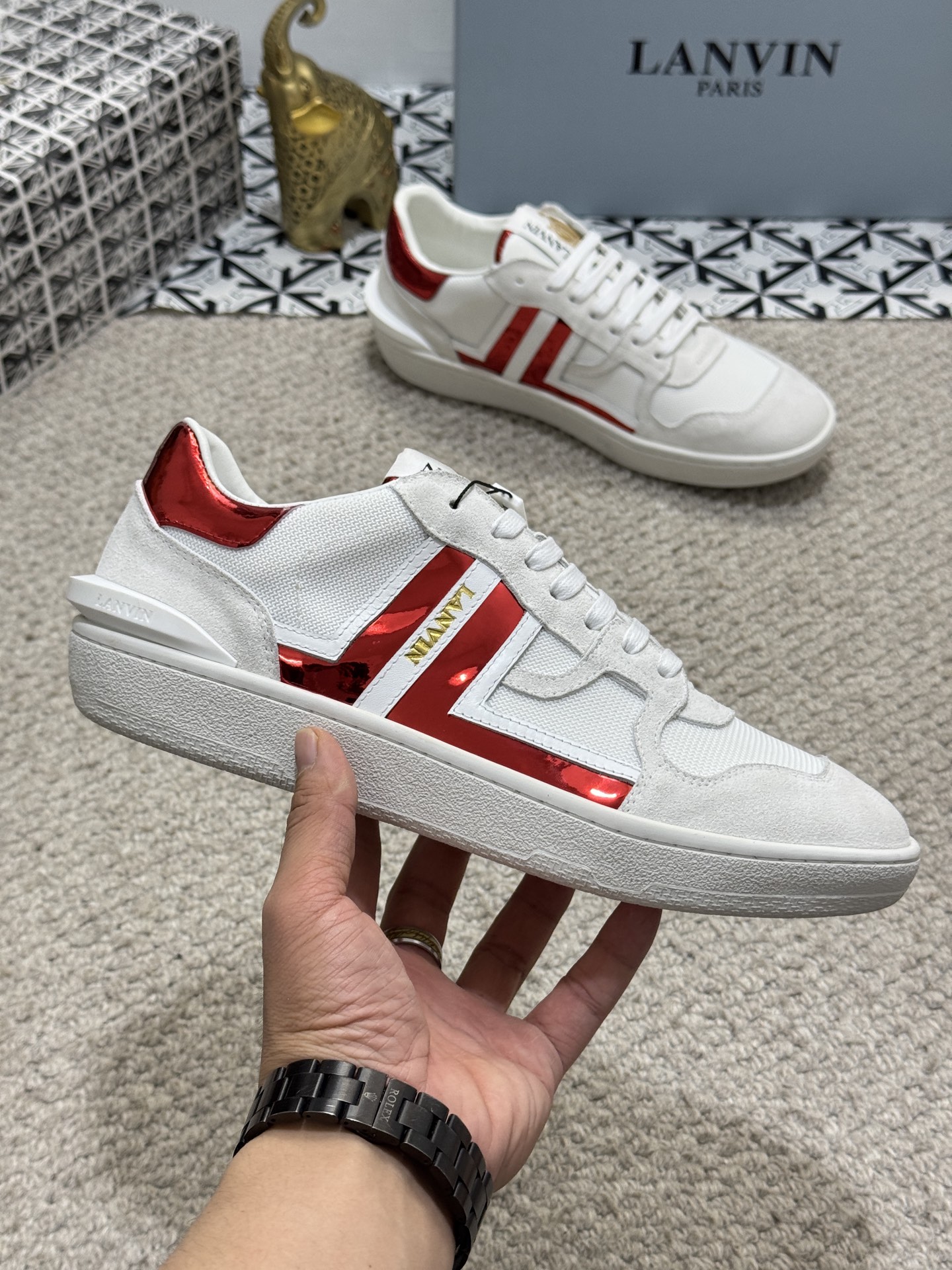Lanvin Suede Panel Sneakers Red