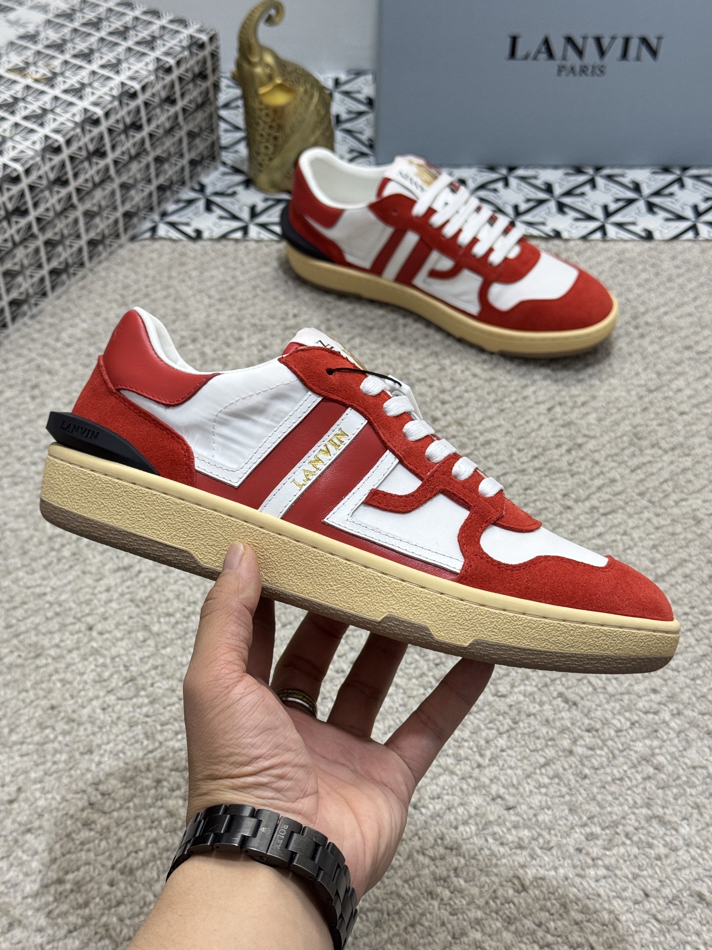 Lanvin Lace-Up Retro Sneakers Red/White
