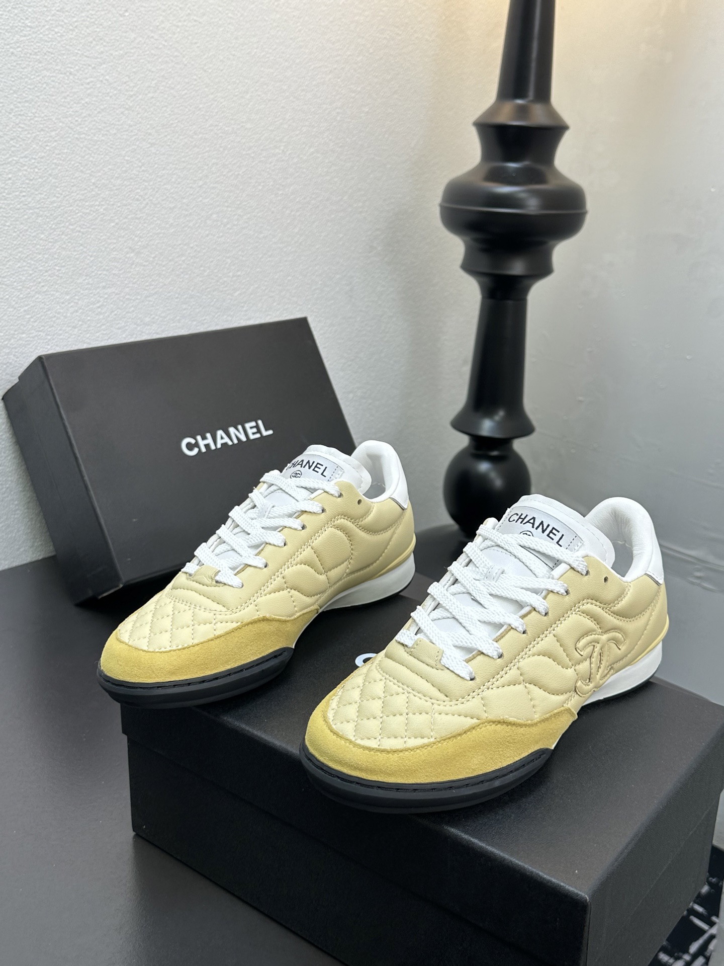 Chanel Quilted Leather Sneakers Beige