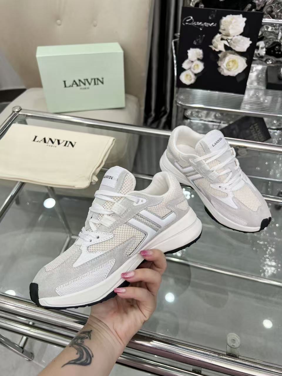 Lanvin Clay Mesh Runner Sneakers White