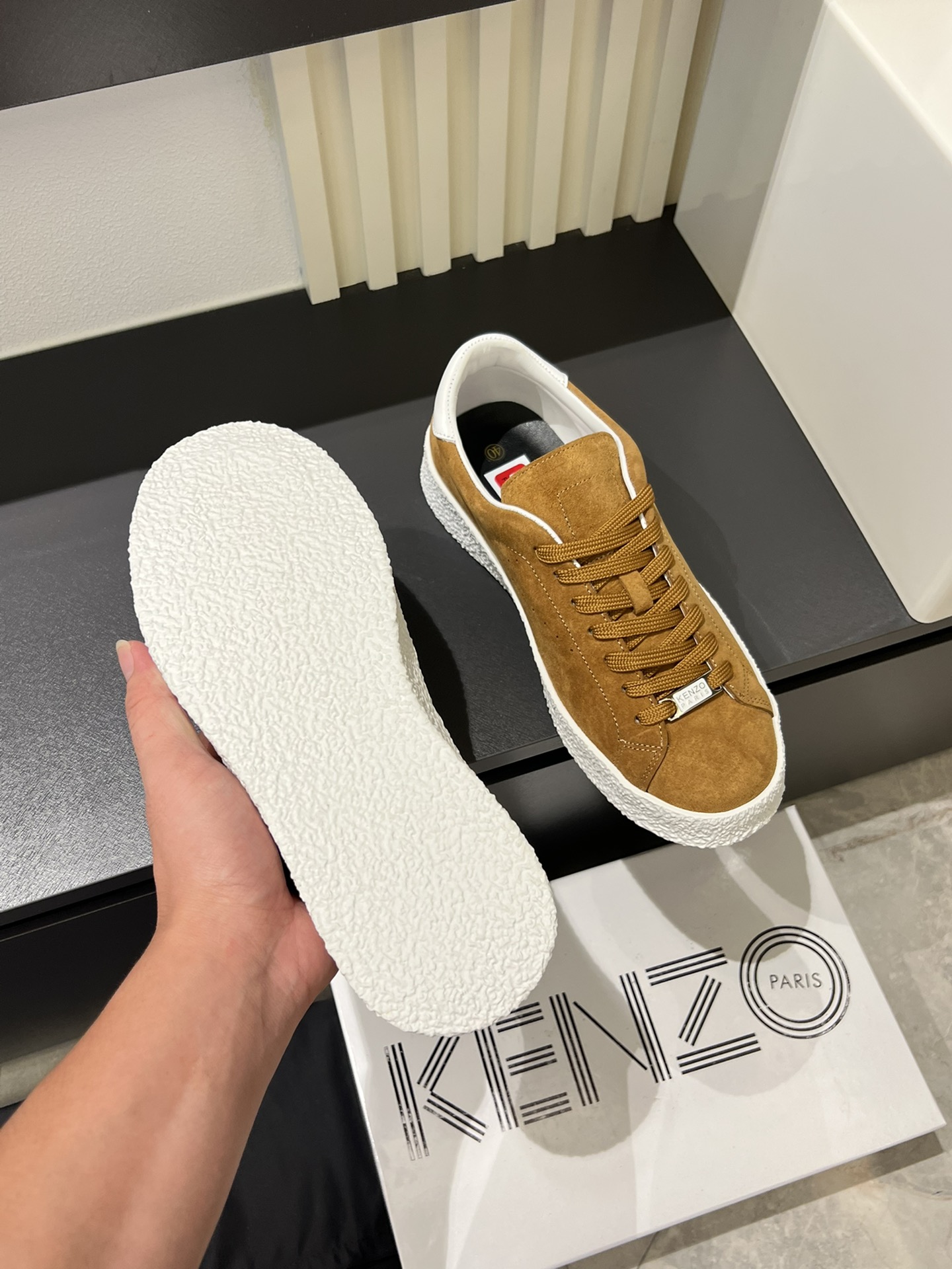 Kenzo Paris Suede Low-Top Sneakers Tan