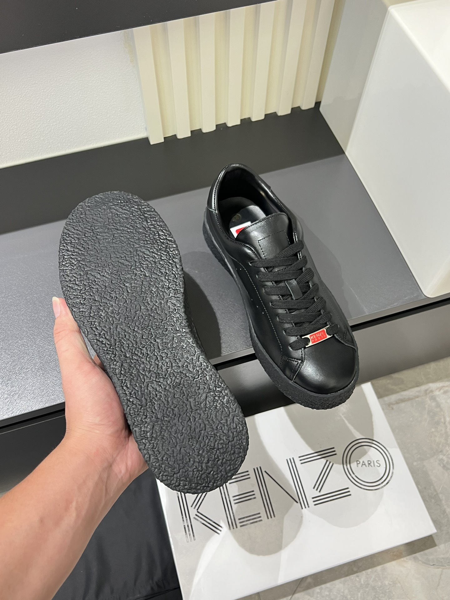 Kenzo Paris Laser Perforated Leather Sneakers Black