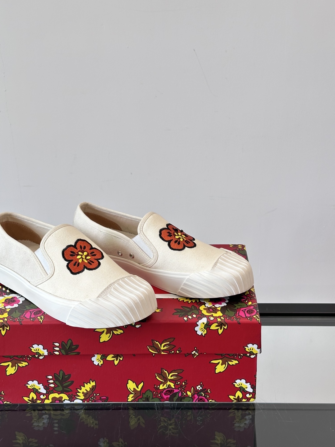 Kenzo Floral Canvas Slip-Ons Off-White