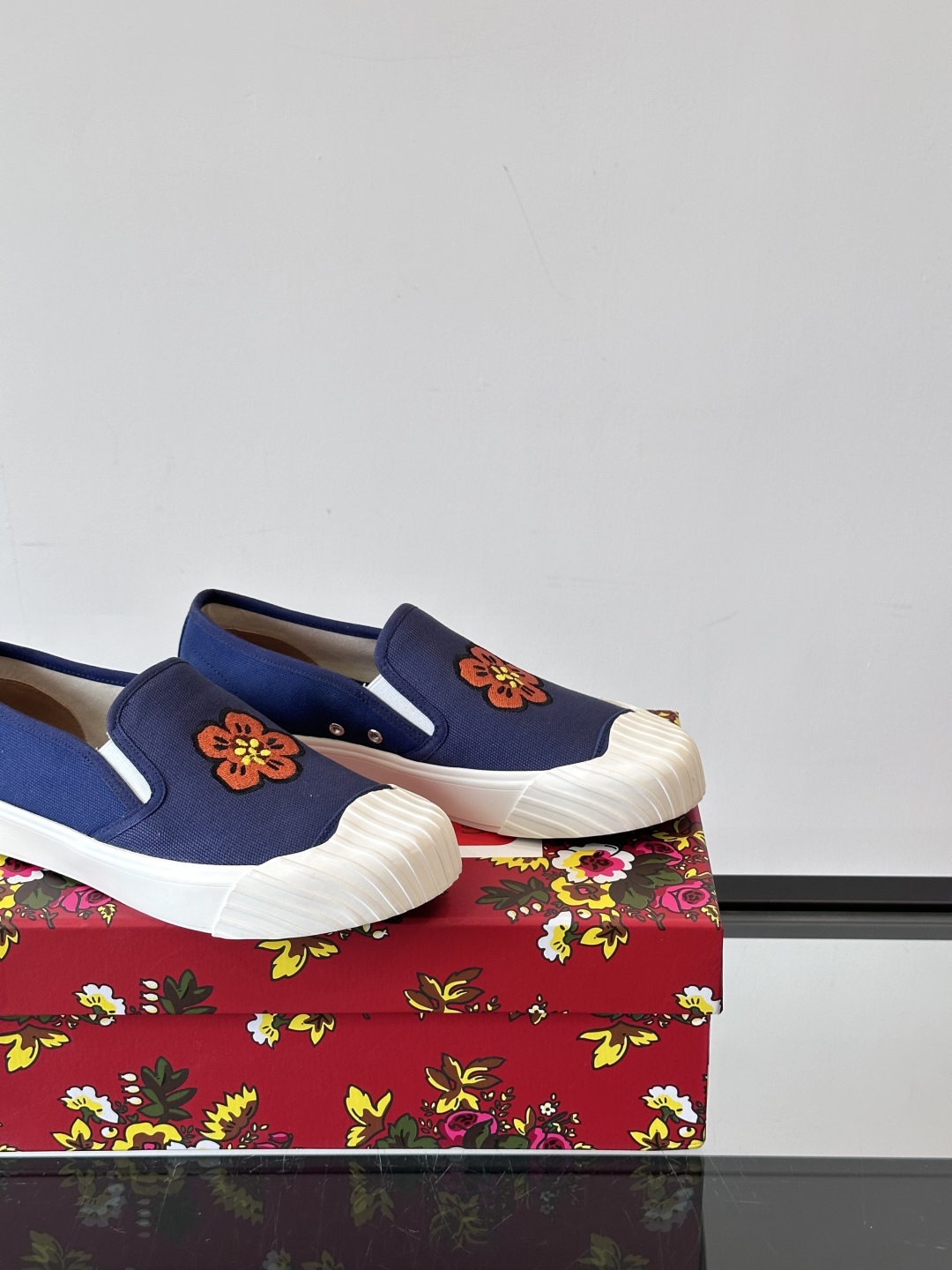 Kenzo Floral Slip-On Canvas Sneakers Navy