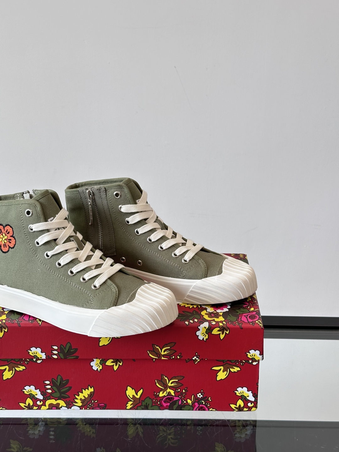 Kenzo Tiger Canvas High-Top Sneakers Olive
