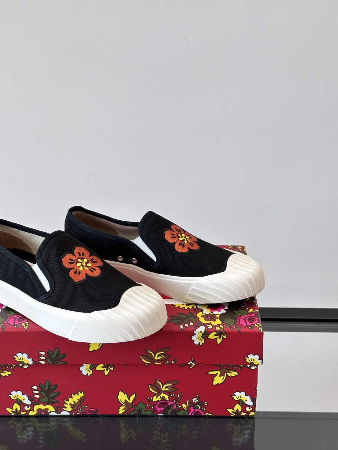 Kenzo Floral Canvas Slip-On Sneakers Black