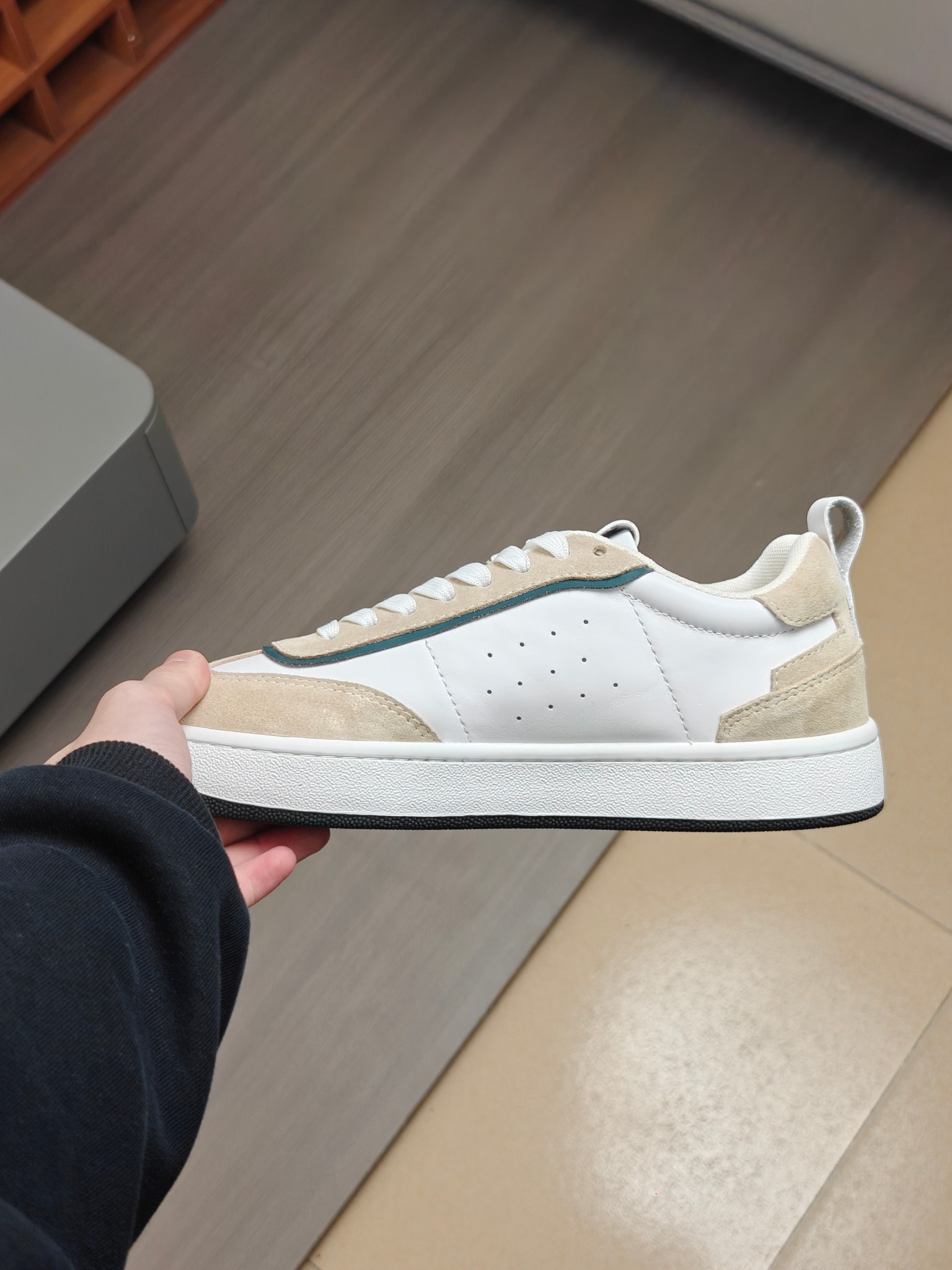 KENZO Calf Leather Low-Top Sneakers Beige