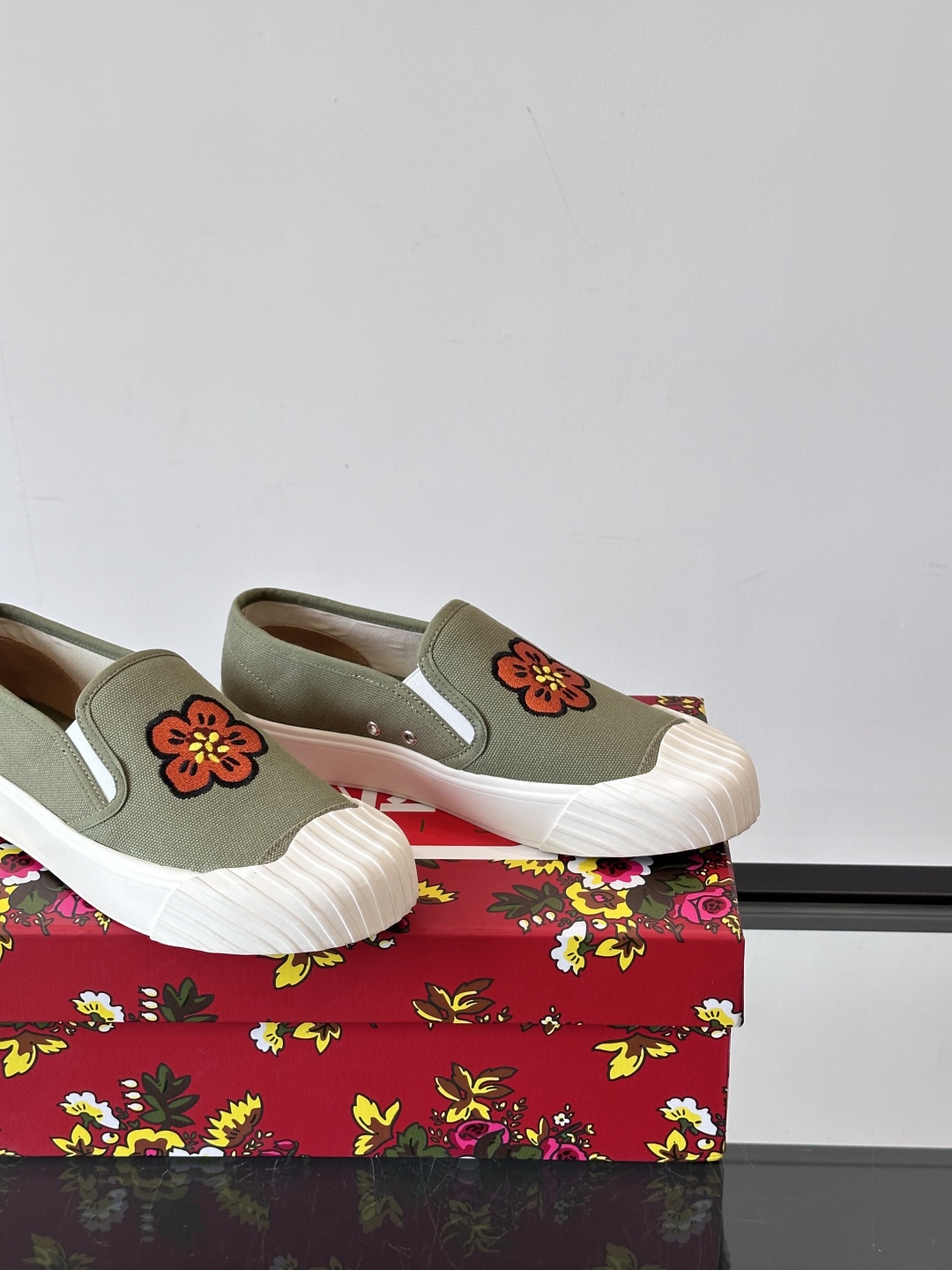 Kenzo Floral Slip-On Canvas Sneakers Olive
