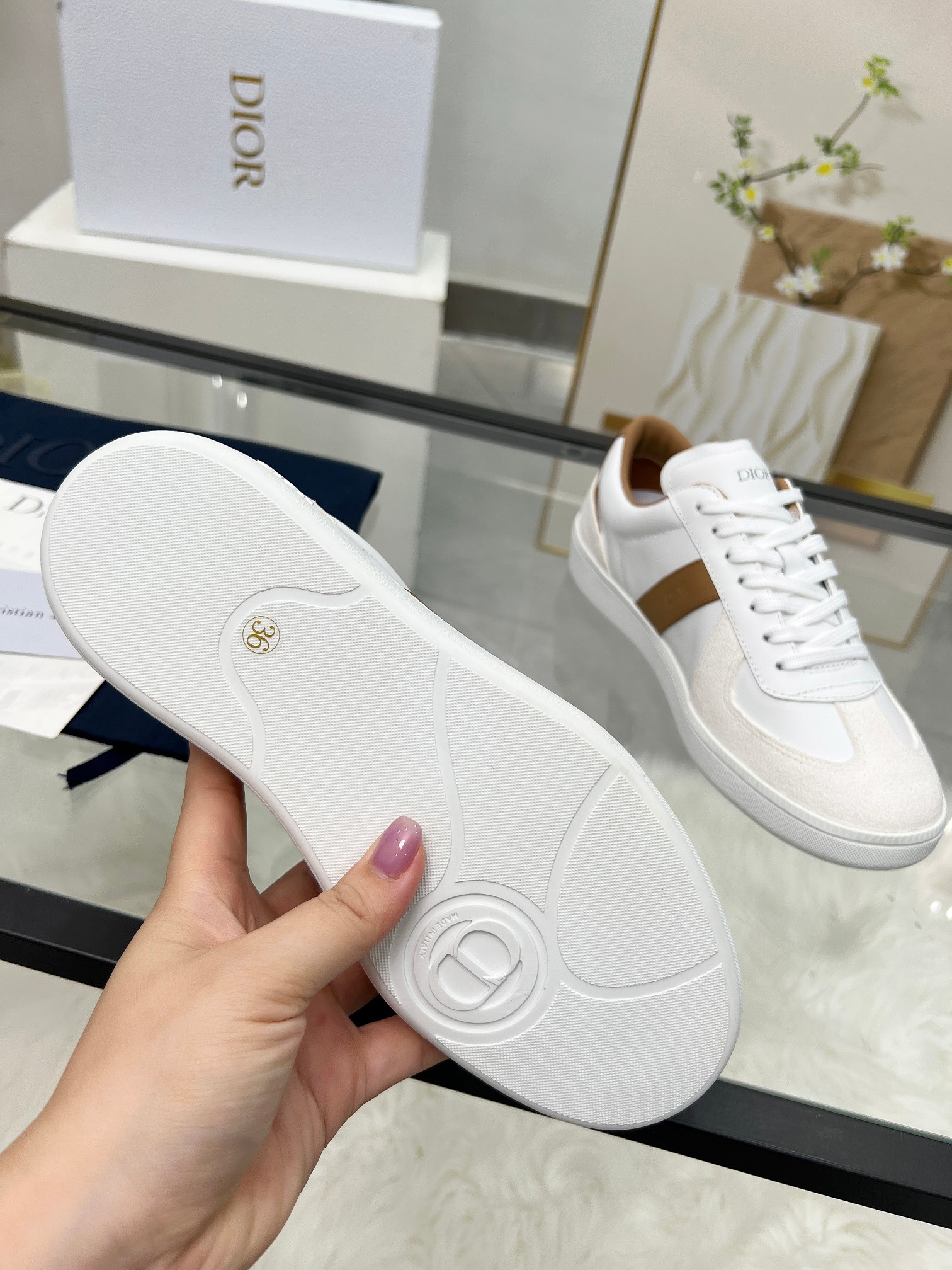 Dior B01 Trainer Sneakers White/Tan