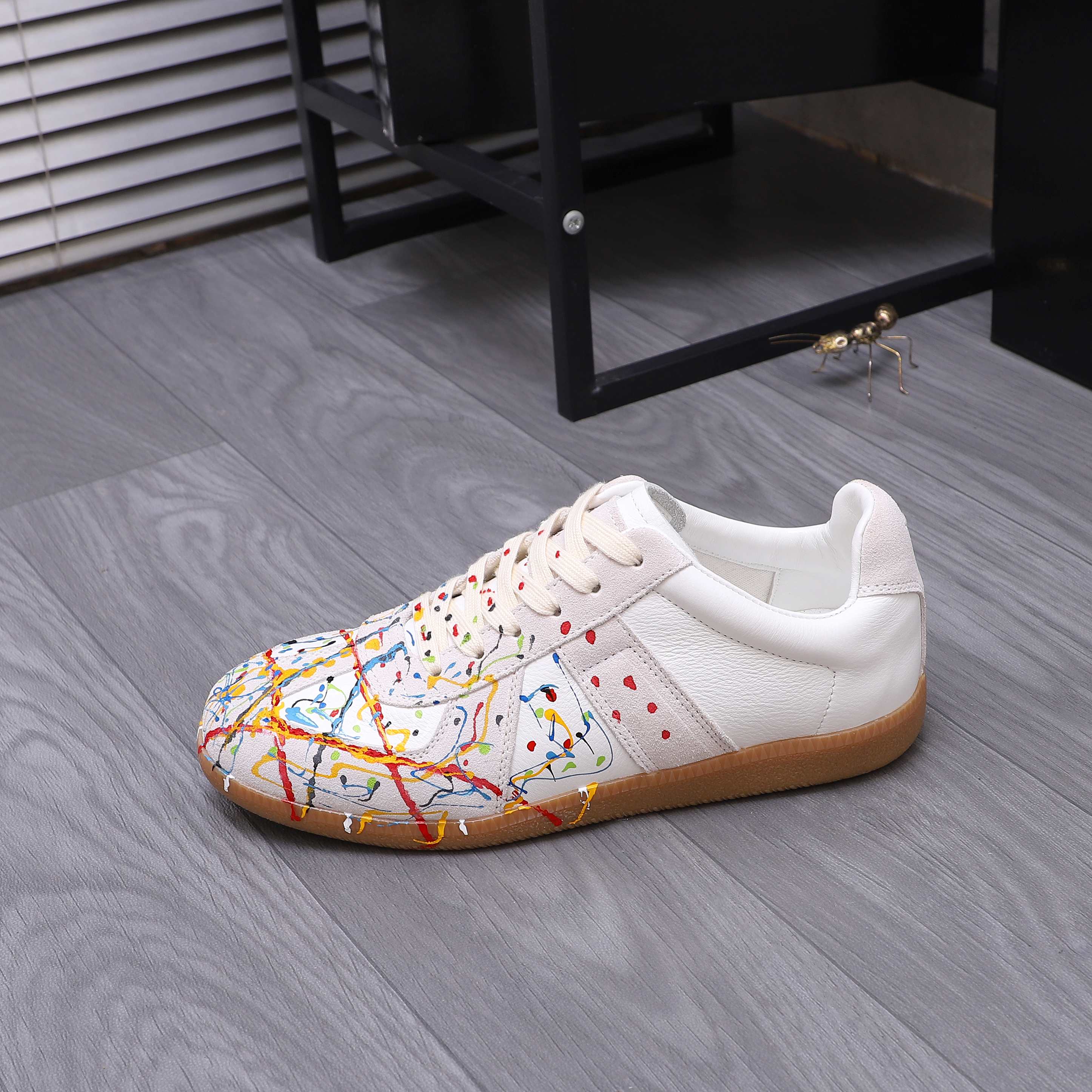 Maison Margiela Paint-Splatter Leather Sneakers Multicolor