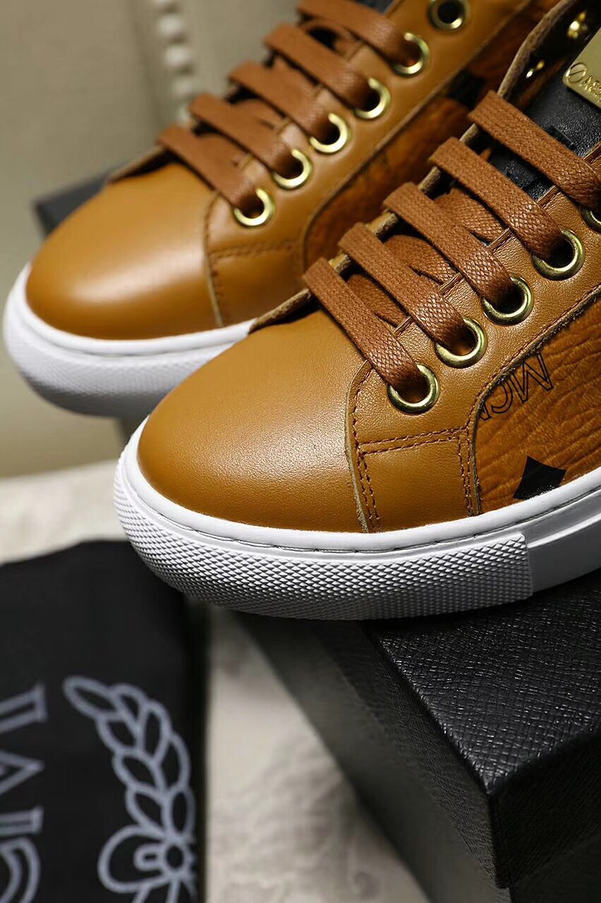 MCM Leather Low-Top Sneakers Gold Hardware Brown