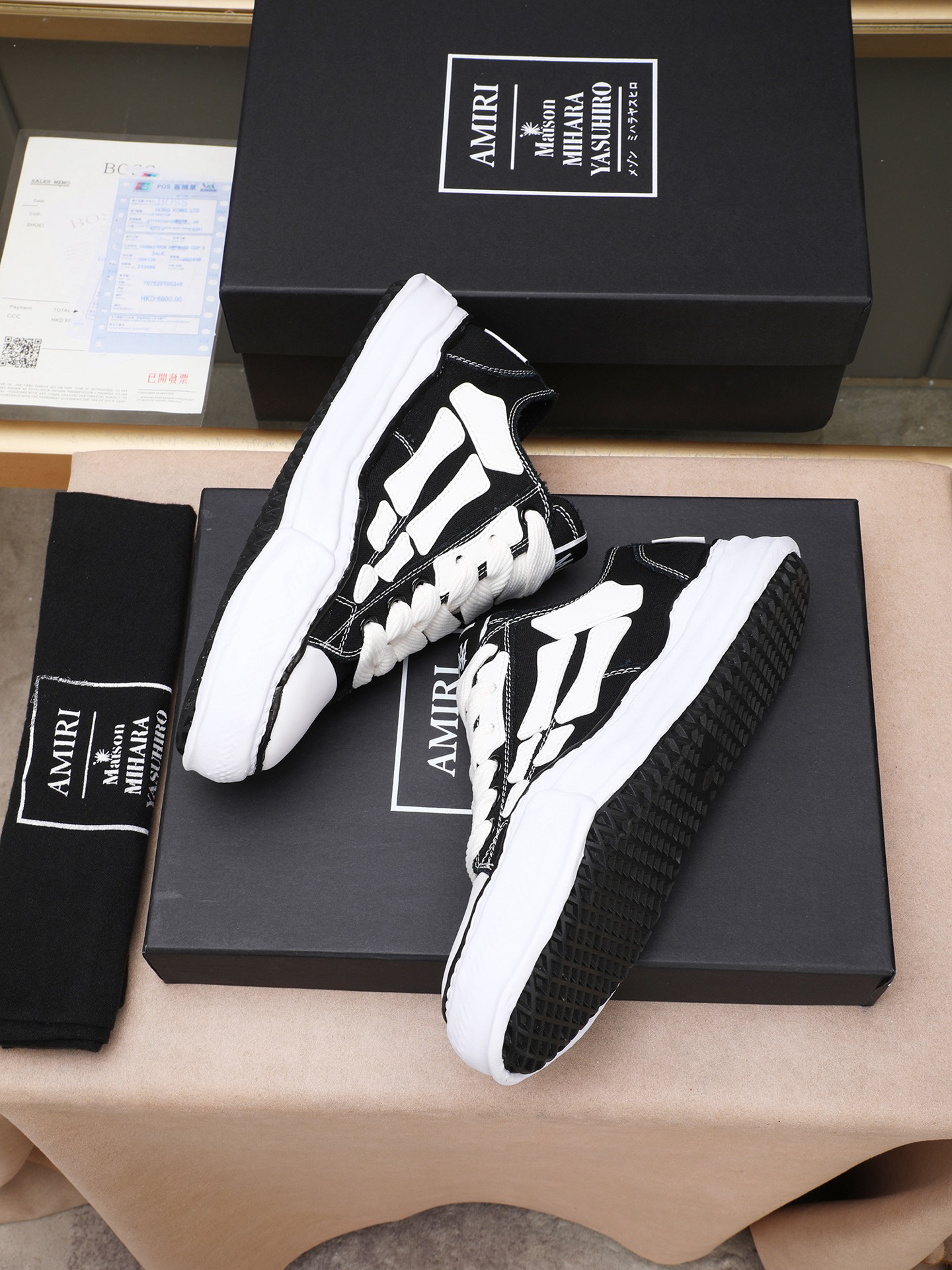 Maison Mihara Yasuhiro Bones Low-Top Sneakers Black/White
