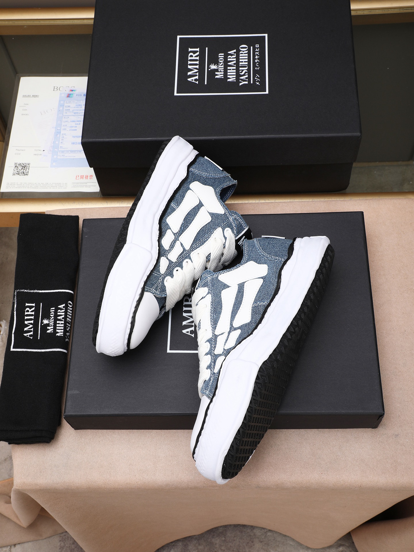 Maison Mihara Yasuhiro Bones Denim Sneakers Blue