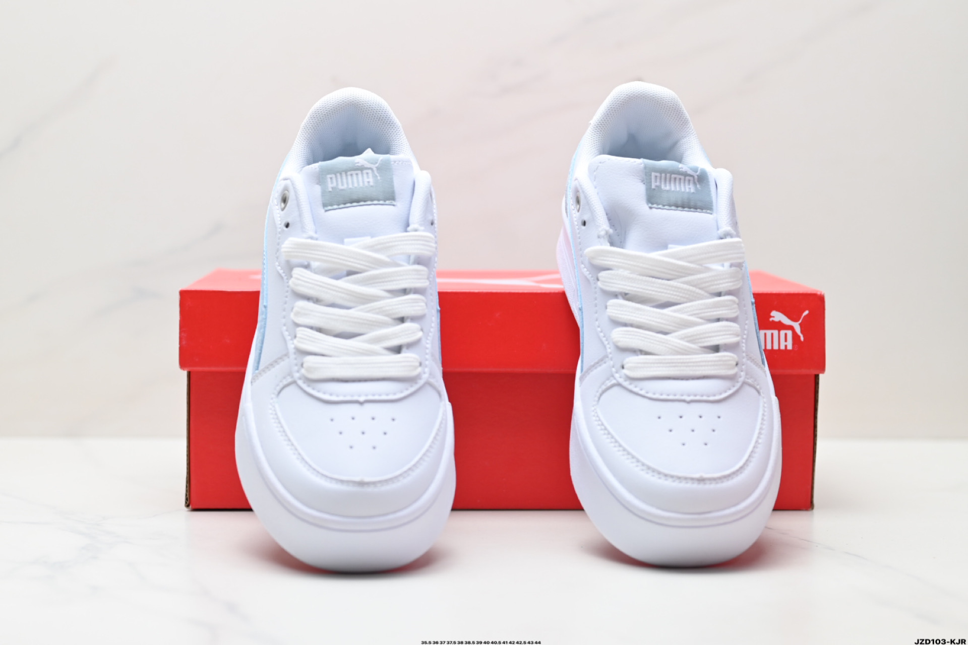 Puma Skye Leather Platform Sneaker White/Light Blue