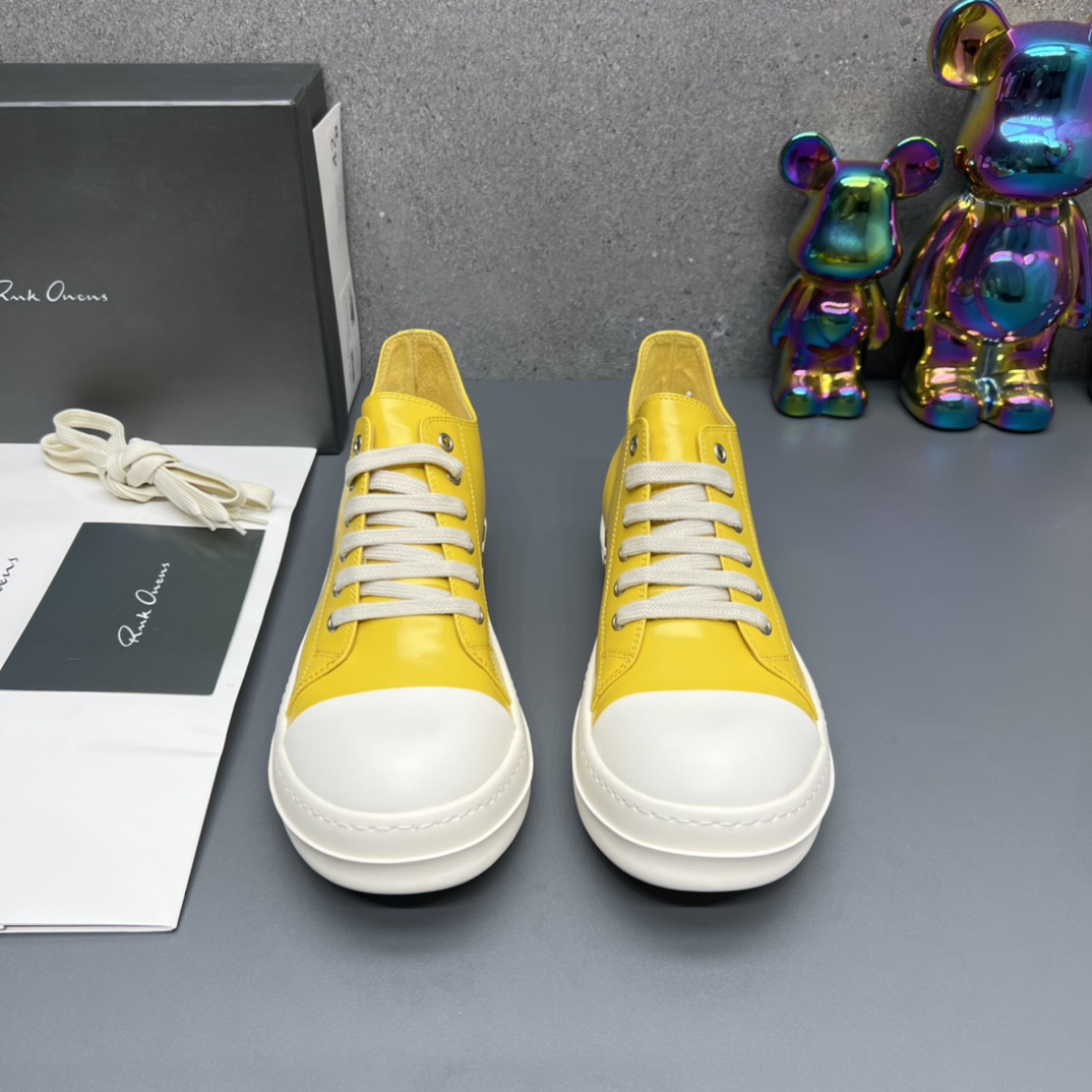 Rick Owens Low-Top Leather Sneakers Yellow
